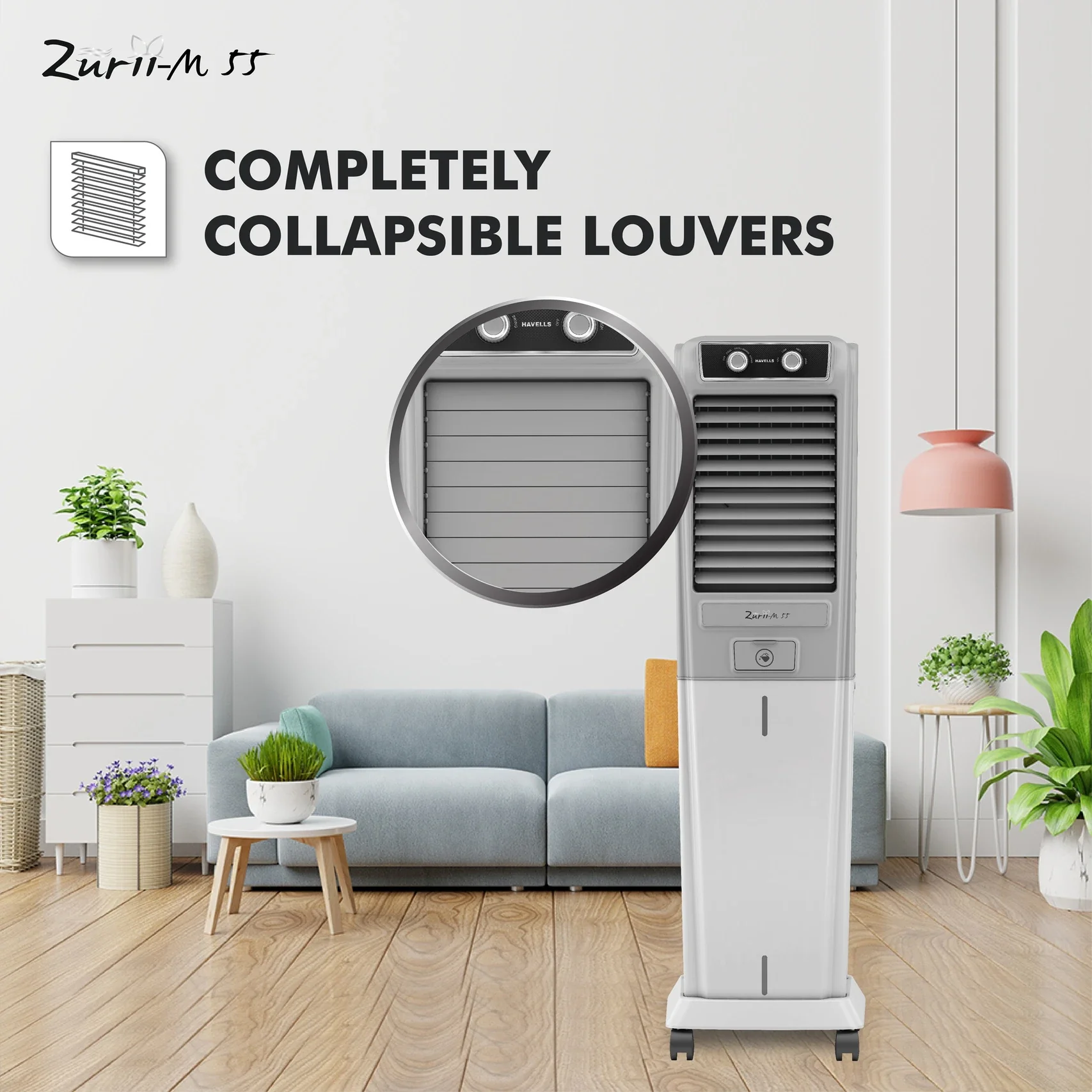 HAVELLS 55 L Tower Air Cooler (Grey - Light Grey, Zurii-M 55) - Image 3