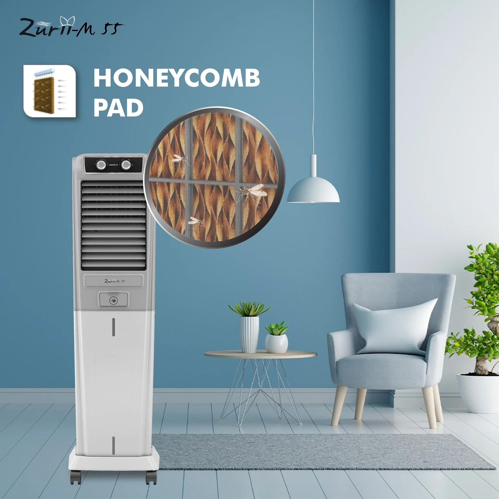 HAVELLS 55 L Tower Air Cooler (Grey - Light Grey, Zurii-M 55) - Image 5