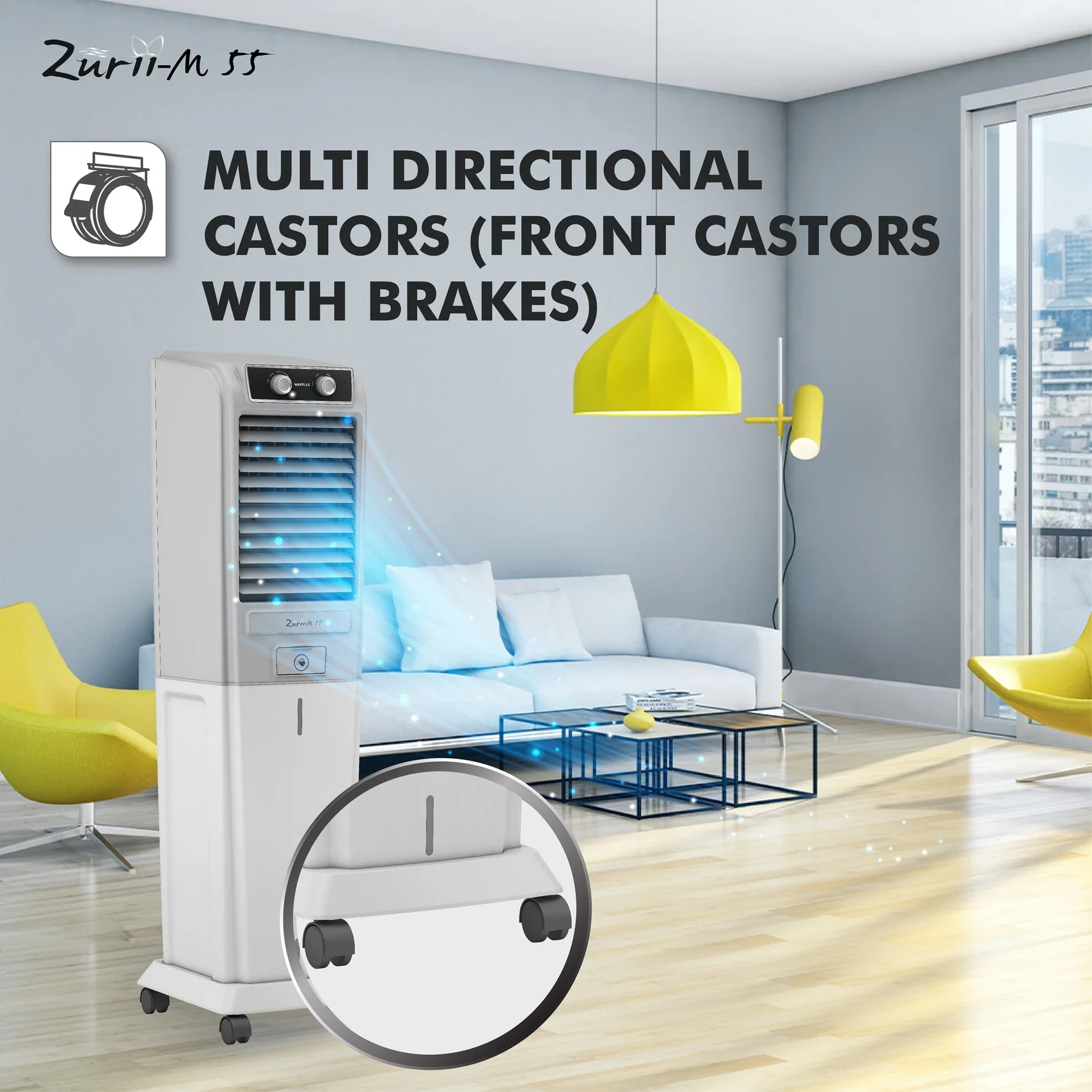 HAVELLS 55 L Tower Air Cooler (Grey - Light Grey, Zurii-M 55) - Image 8