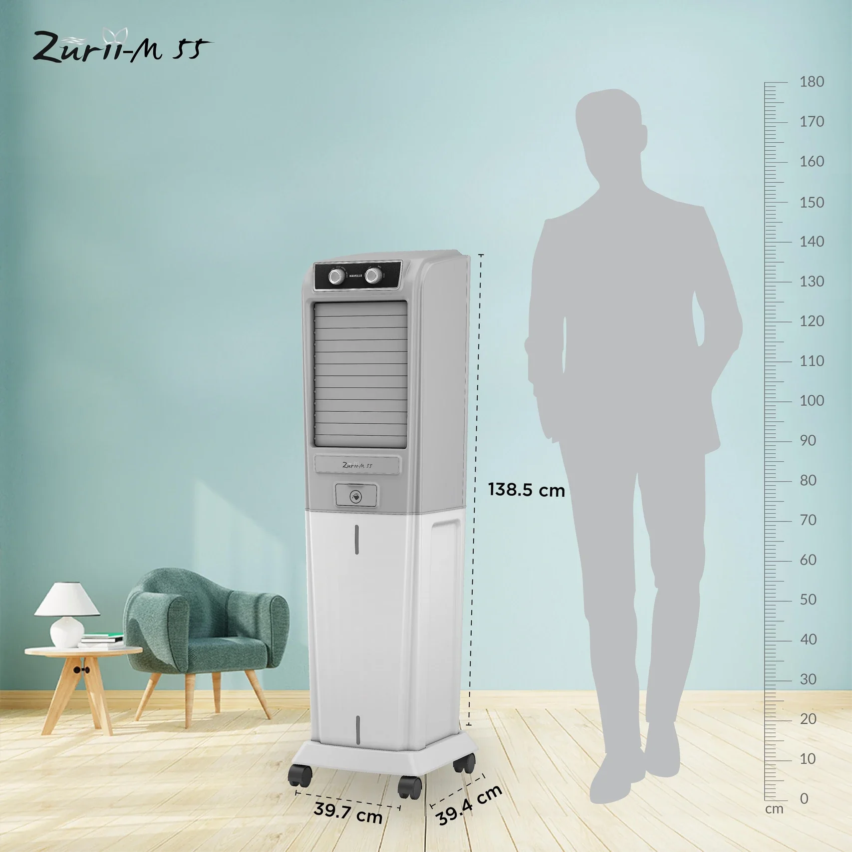 HAVELLS 55 L Tower Air Cooler (Grey - Light Grey, Zurii-M 55) - Image 9