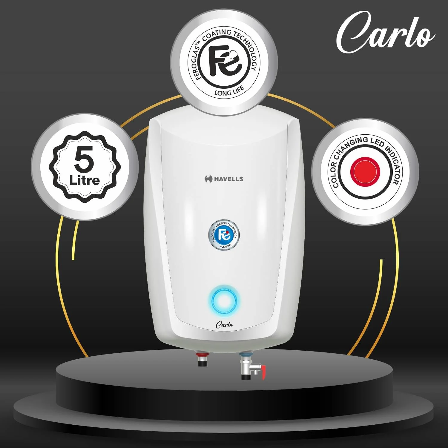 Havells CARLO 5 LTR SP WHITE IWH WITHOUT FLEXI - Image 3