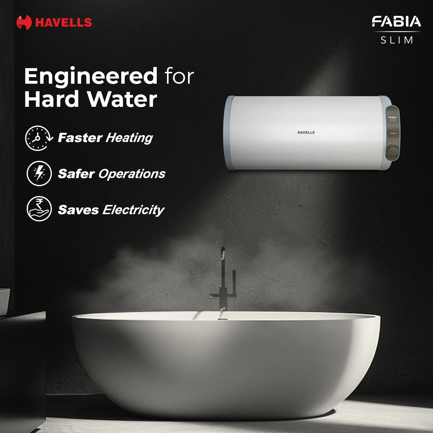 Havells Fabia Slim 15L Horizontal Right Storage Water Heater(Geyser)|Faster Heating|Safer to use|Saves electricity|Anti Rust Tank|Incoloy Element|7 Year Tank Warranty| Free Installation &amp; Flexi Pipes - Image 3