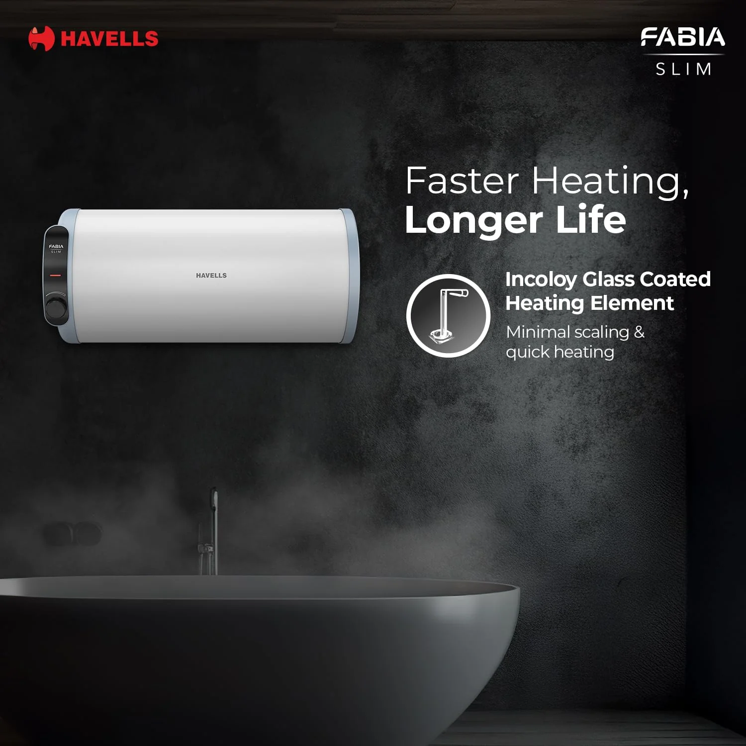 Havells Fabia Slim 15L Horizontal Right Storage Water Heater(Geyser)|Faster Heating|Safer to use|Saves electricity|Anti Rust Tank|Incoloy Element|7 Year Tank Warranty| Free Installation &amp; Flexi Pipes - Image 5