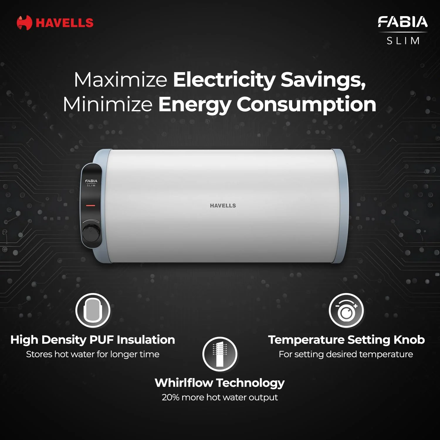 Havells Fabia Slim 15L Horizontal Right Storage Water Heater(Geyser)|Faster Heating|Safer to use|Saves electricity|Anti Rust Tank|Incoloy Element|7 Year Tank Warranty| Free Installation &amp; Flexi Pipes - Image 7