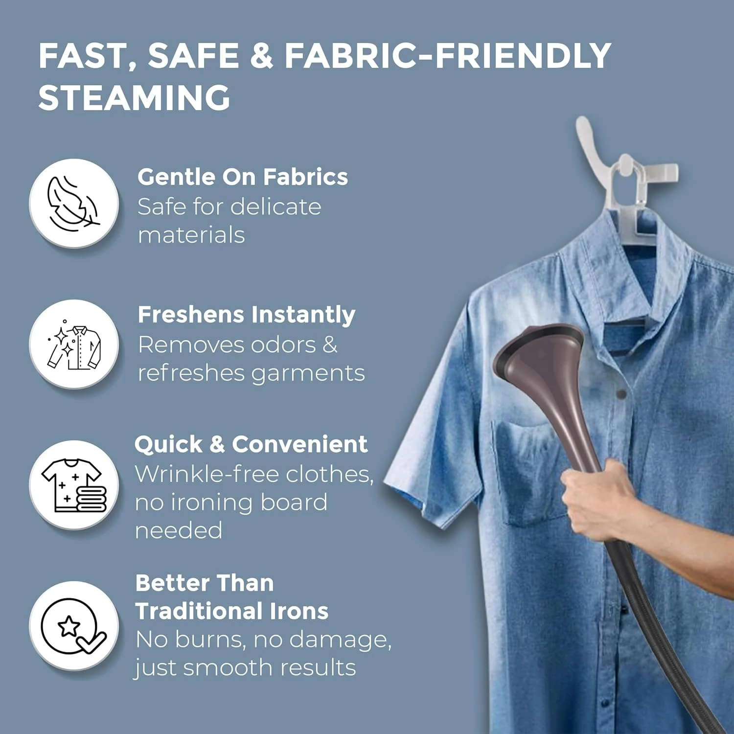 HAVELLS Fyber Standing Garment Steamer for clothes| 1600 Watt | 3 Steam Control | Adjustable Pole Height | Quick Steam Ready | 1.3L Detachable Tank - Image 3