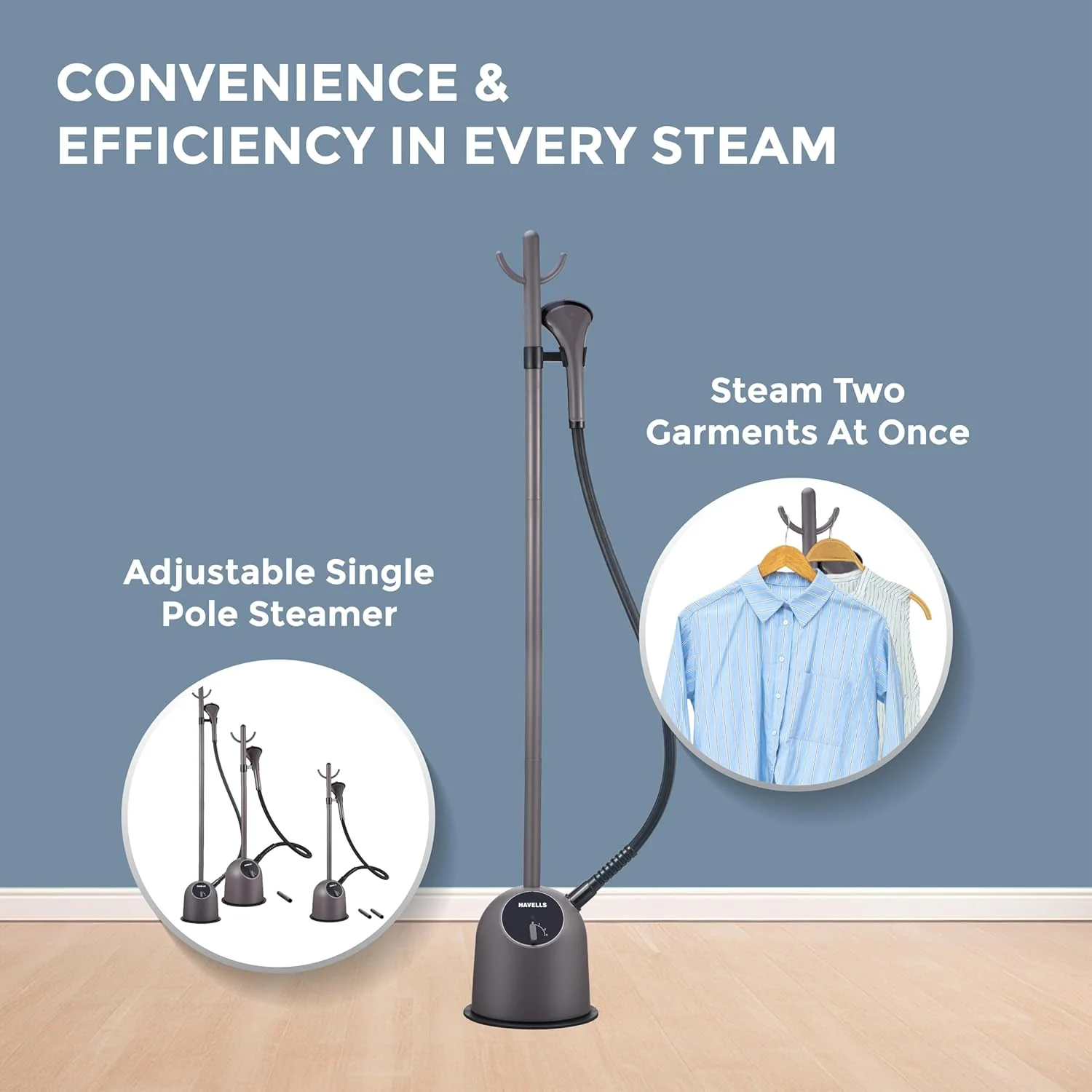 HAVELLS Fyber Standing Garment Steamer for clothes| 1600 Watt | 3 Steam Control | Adjustable Pole Height | Quick Steam Ready | 1.3L Detachable Tank - Image 7
