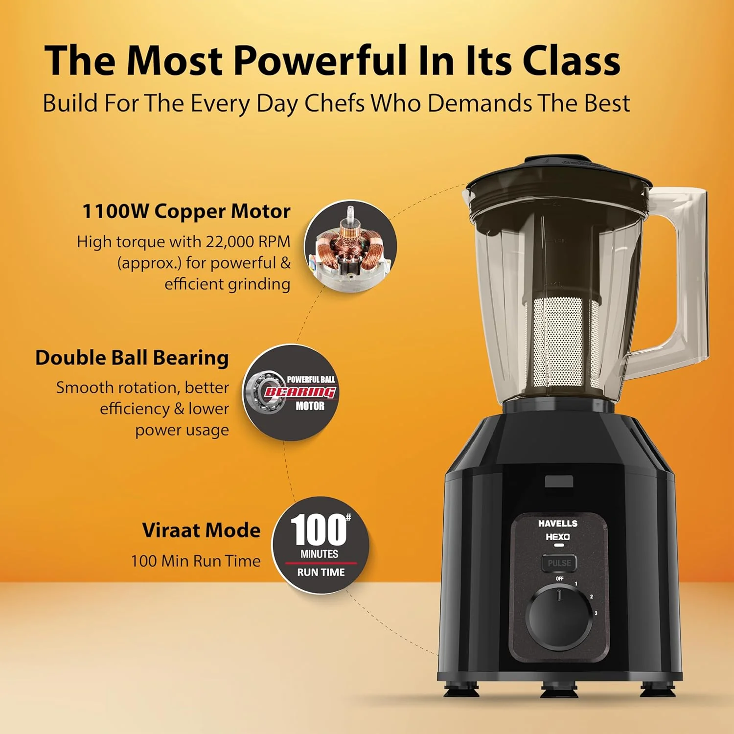 Havells Hexo Plus 1100W Mixer Grinder with 4 Jars – Black - Image 3