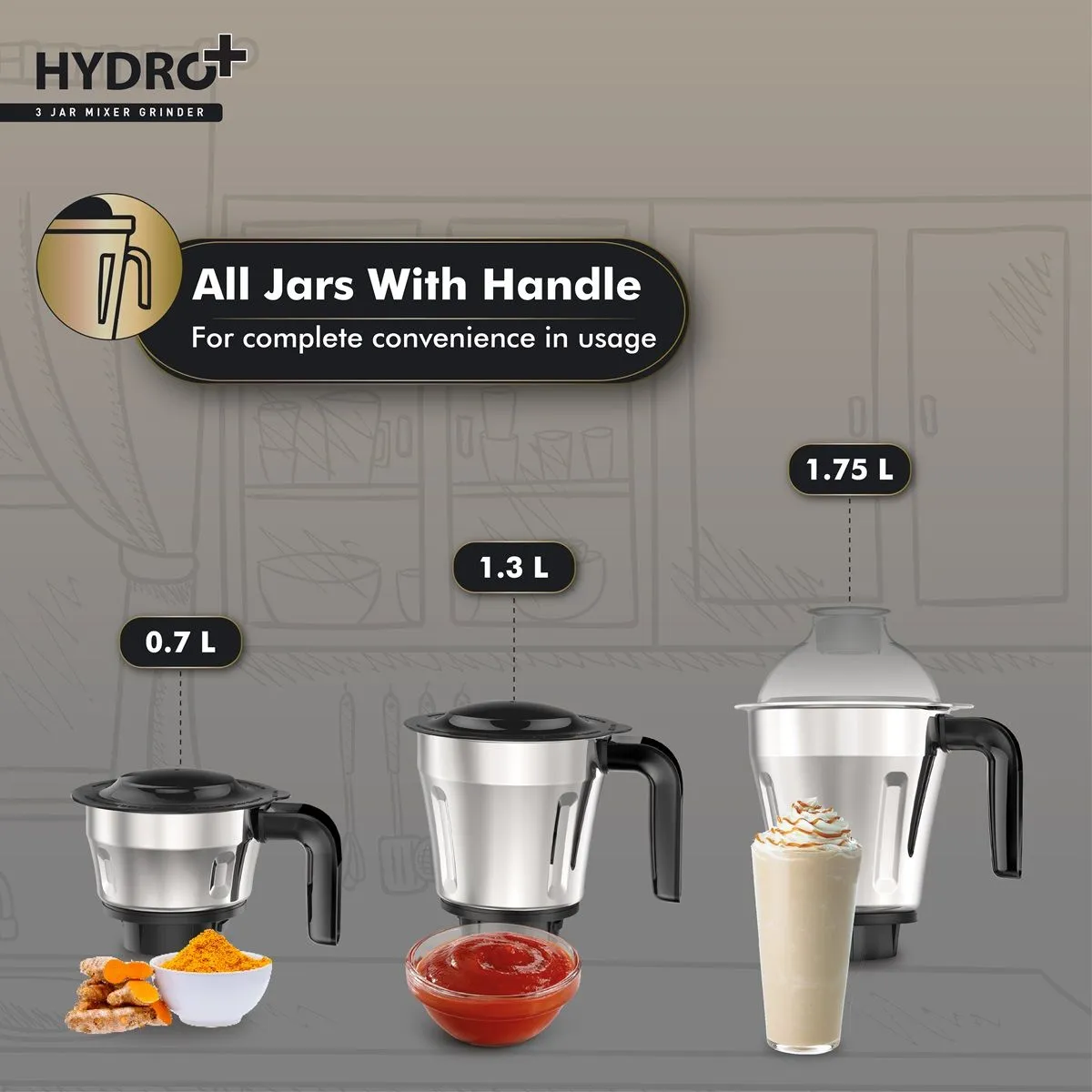 Havells Hydro Plus 1000 Watt Mixer Grinder | 3 Stainless Steel Jars | 22000 RPM Ball Bearing Motor | Hands-Free Operation - Image 5