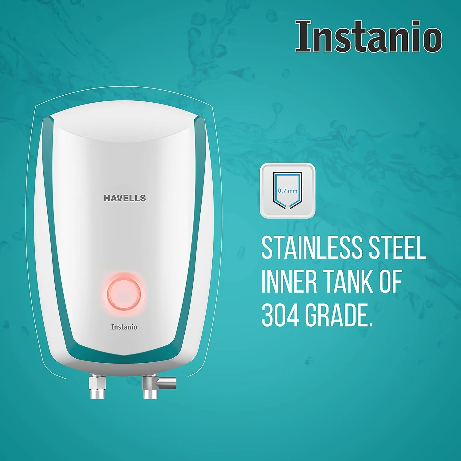 Havells Instanio 3L Instant Water Heater 4.5kW (White Blue) | ISI Certified Geyser - Image 2