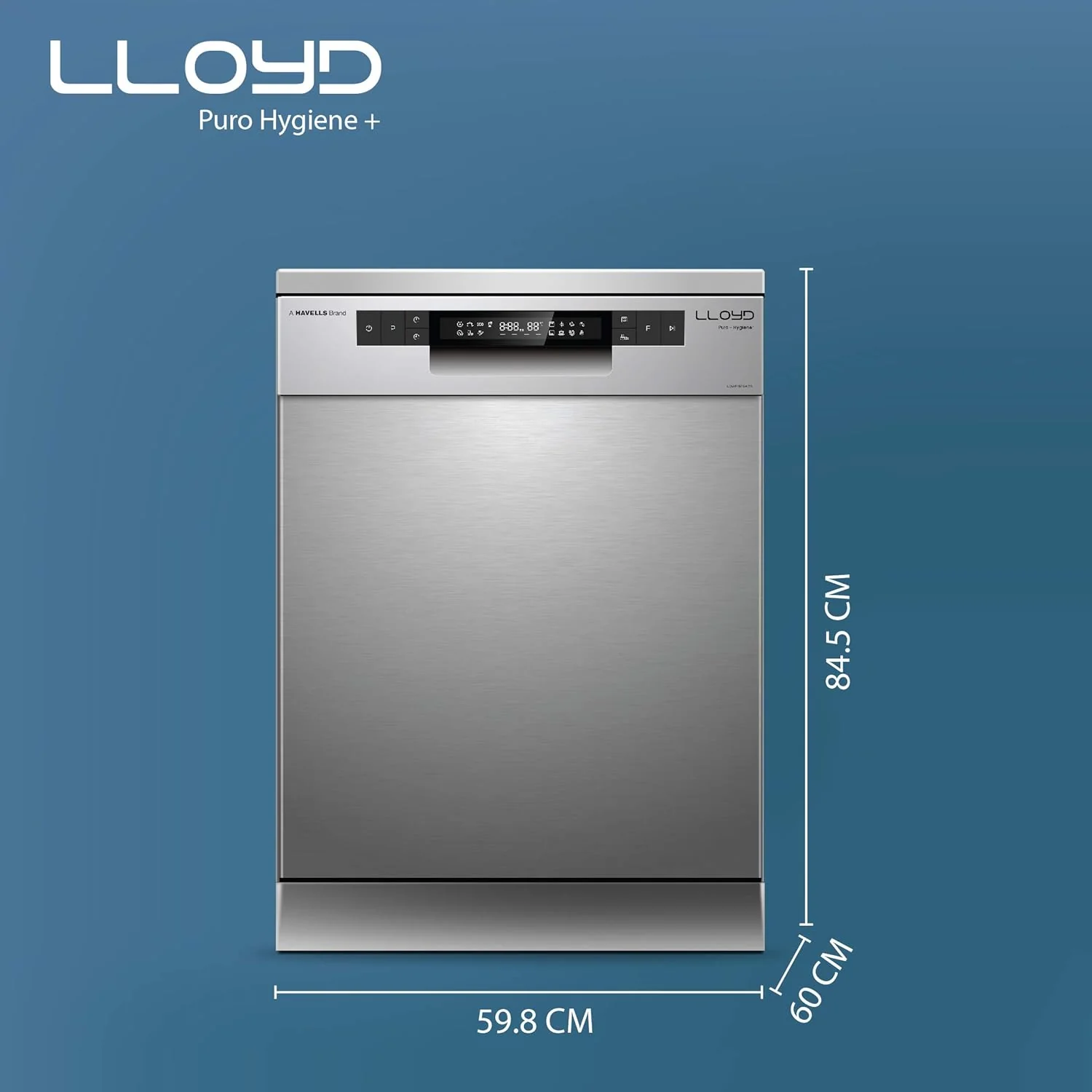 Havells-Lloyd Puro Hygiene+ with Auto Open Dry (GLDWF15PSA1TS, 15 Place Settings, 99% Germs Free with Sparkle Clean Technology, Infinity Drawer, Super Silent, Silver)