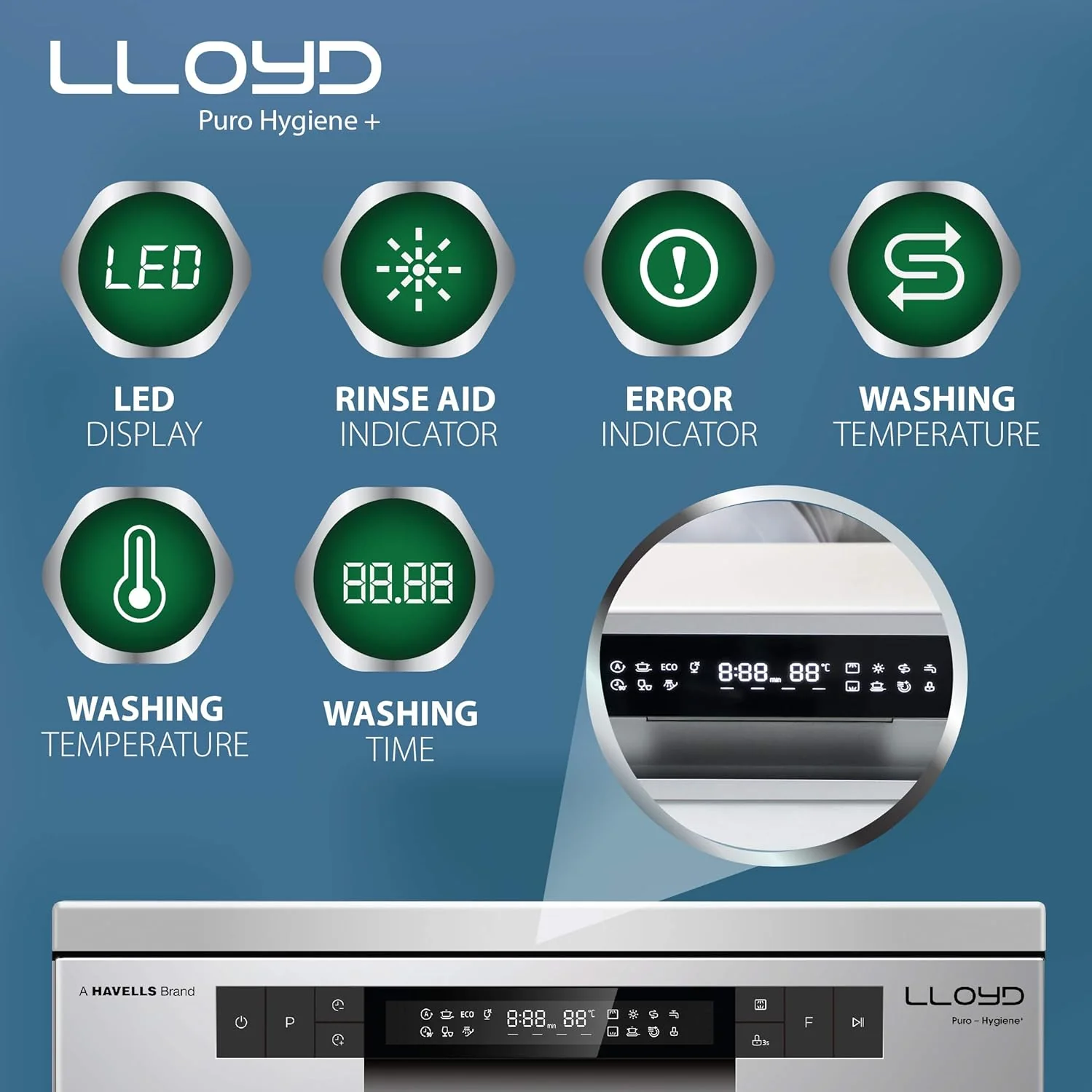 Havells-Lloyd Puro Hygiene+ with Auto Open Dry (GLDWF15PSA1TS, 15 Place Settings, 99% Germs Free with Sparkle Clean Technology, Infinity Drawer, Super Silent, Silver) - Image 2