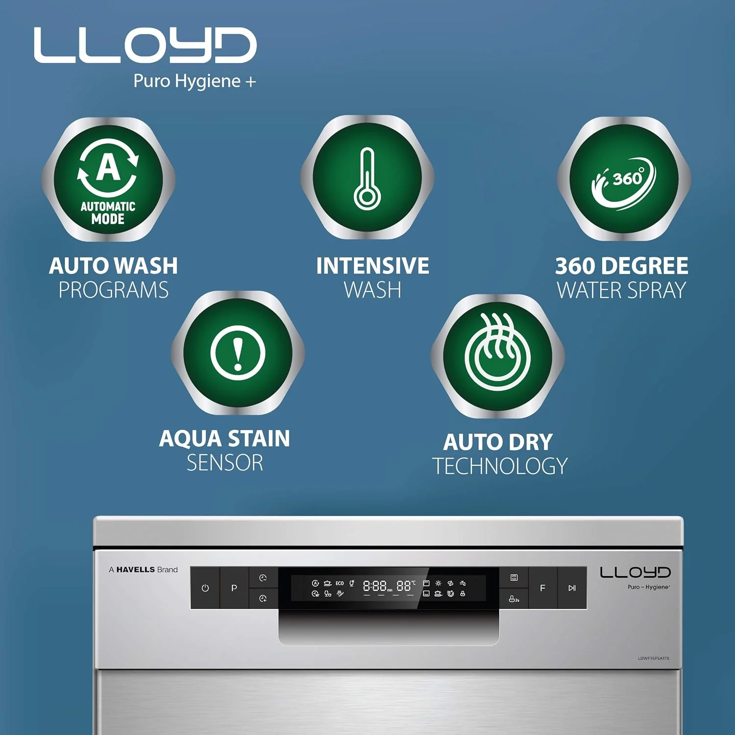 Havells-Lloyd Puro Hygiene+ with Auto Open Dry (GLDWF15PSA1TS, 15 Place Settings, 99% Germs Free with Sparkle Clean Technology, Infinity Drawer, Super Silent, Silver) - Image 5