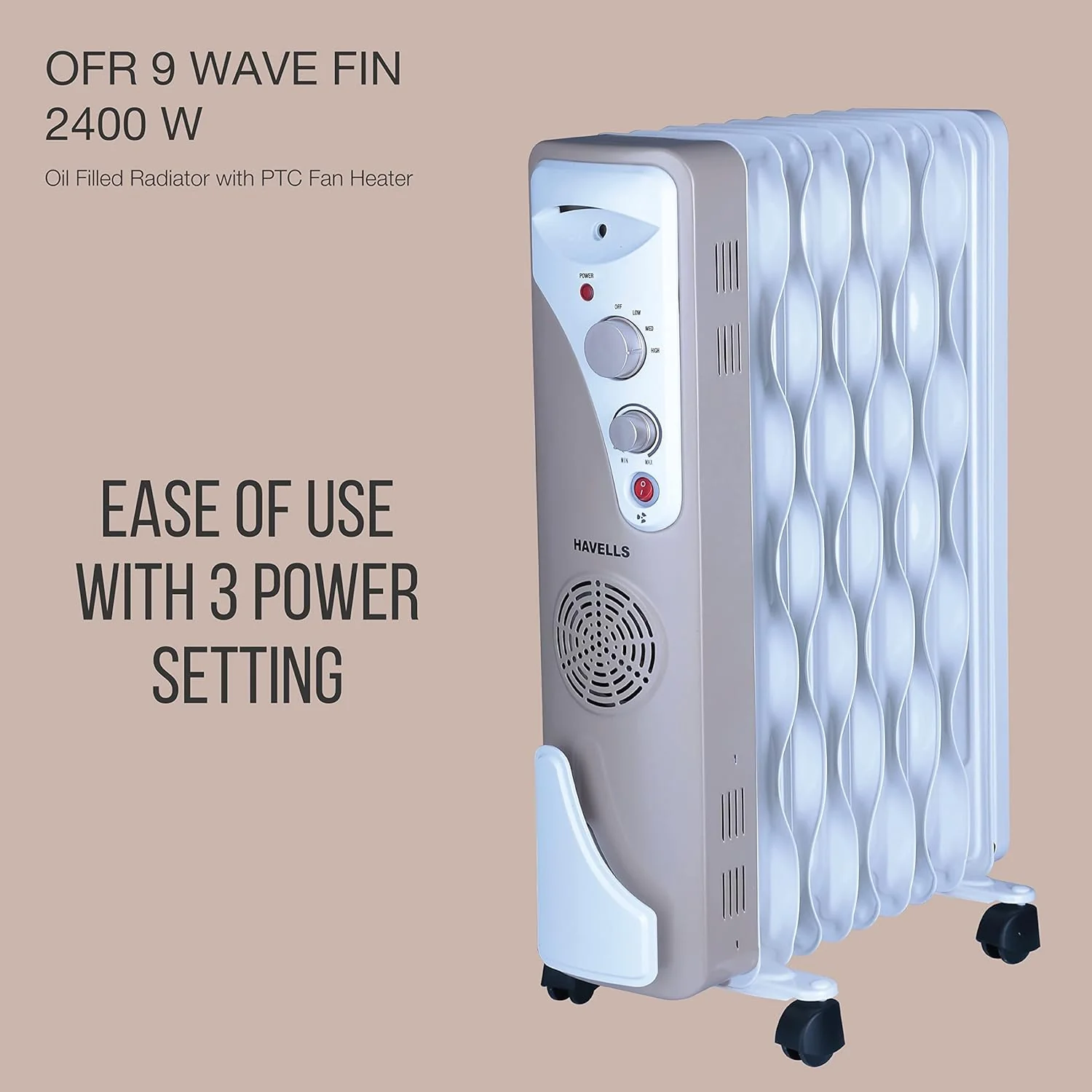 Havells OFR 9 Wave Fins with Fan Beige 2400 W - Image 4