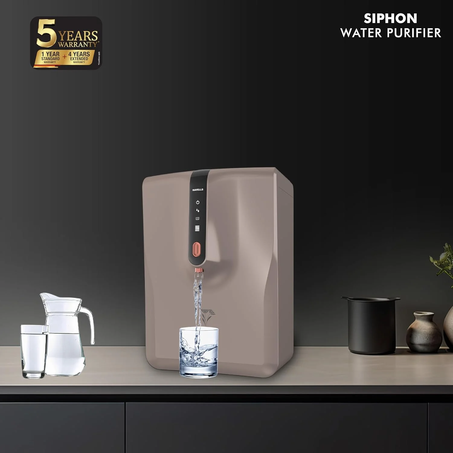 Havells Siphon Water Purifier | RO+UF | Copper+Zinc+Minerals |6.5L | Upto 2000 TDS | For Borewell, Tanker,Municipal Water Upto 2000 TDS - Image 3