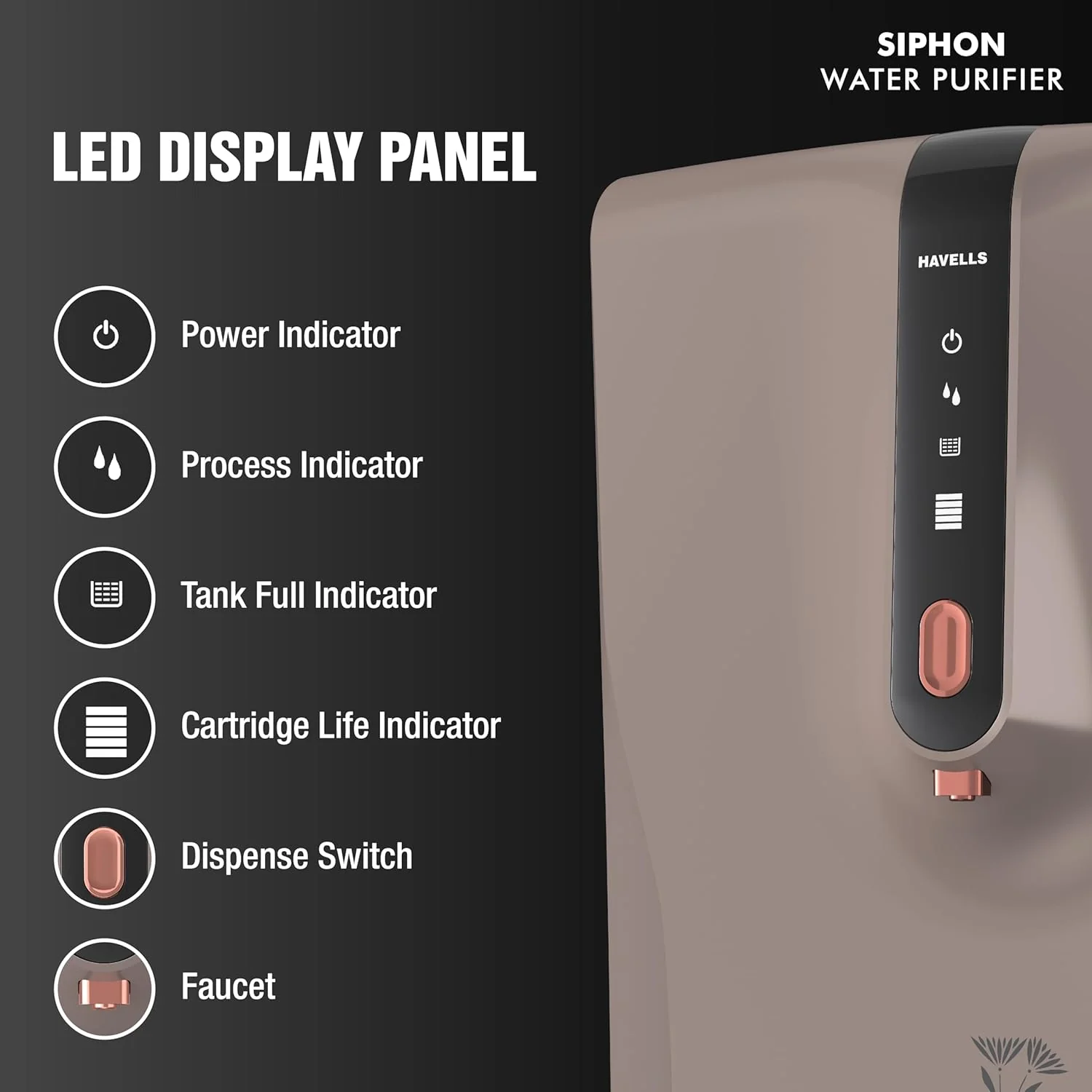 Havells Siphon Water Purifier | RO+UF | Copper+Zinc+Minerals |6.5L | Upto 2000 TDS | For Borewell, Tanker,Municipal Water Upto 2000 TDS - Image 8