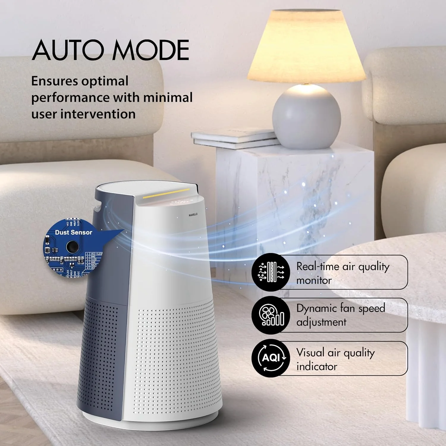 Havells Studio New Launch Breathe AP310 Air Purifier for Home & Office| AQI Display| 360⁰ Purification| SpaceTech Purification - Image 6