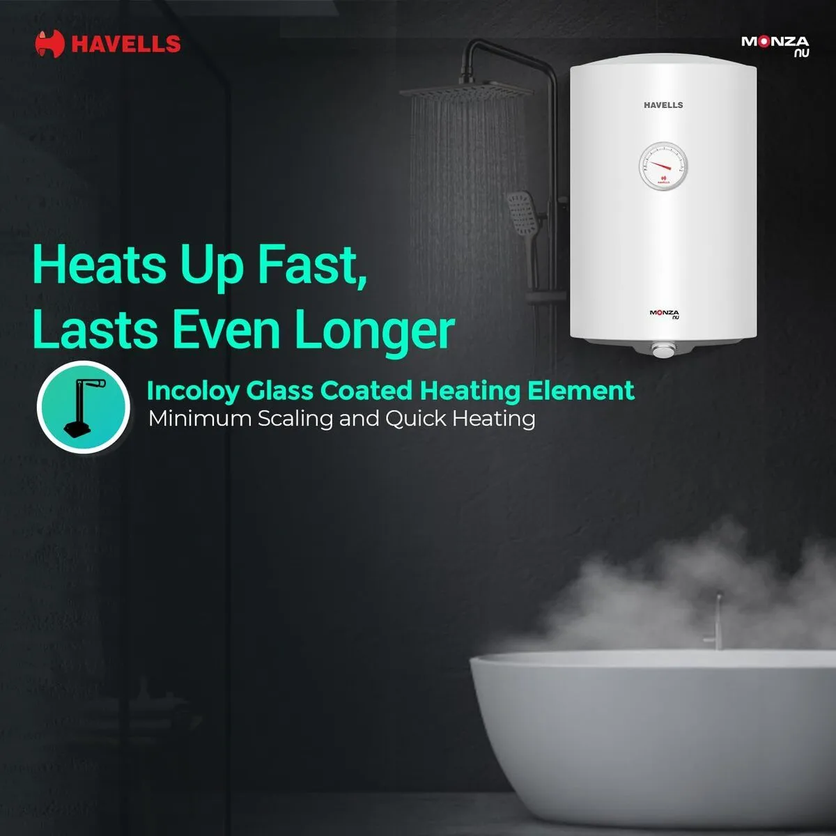Havells Wall Mount Monza 35-Litre 2000-Watt Storage Water Heater (White) - Image 5