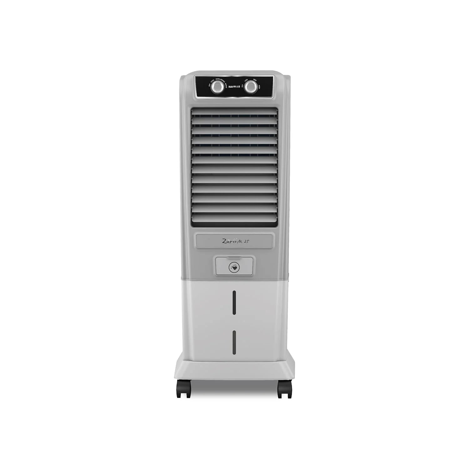 Havells Zurii-M 25L Tower Air Cooler for home | Powerful Air Delivery | Everlast Pump | Fully Collapsible Louvers | Bacteria Shield, High Density Honeycomb Pads | Heavy Duty (Light Grey/Grey)
