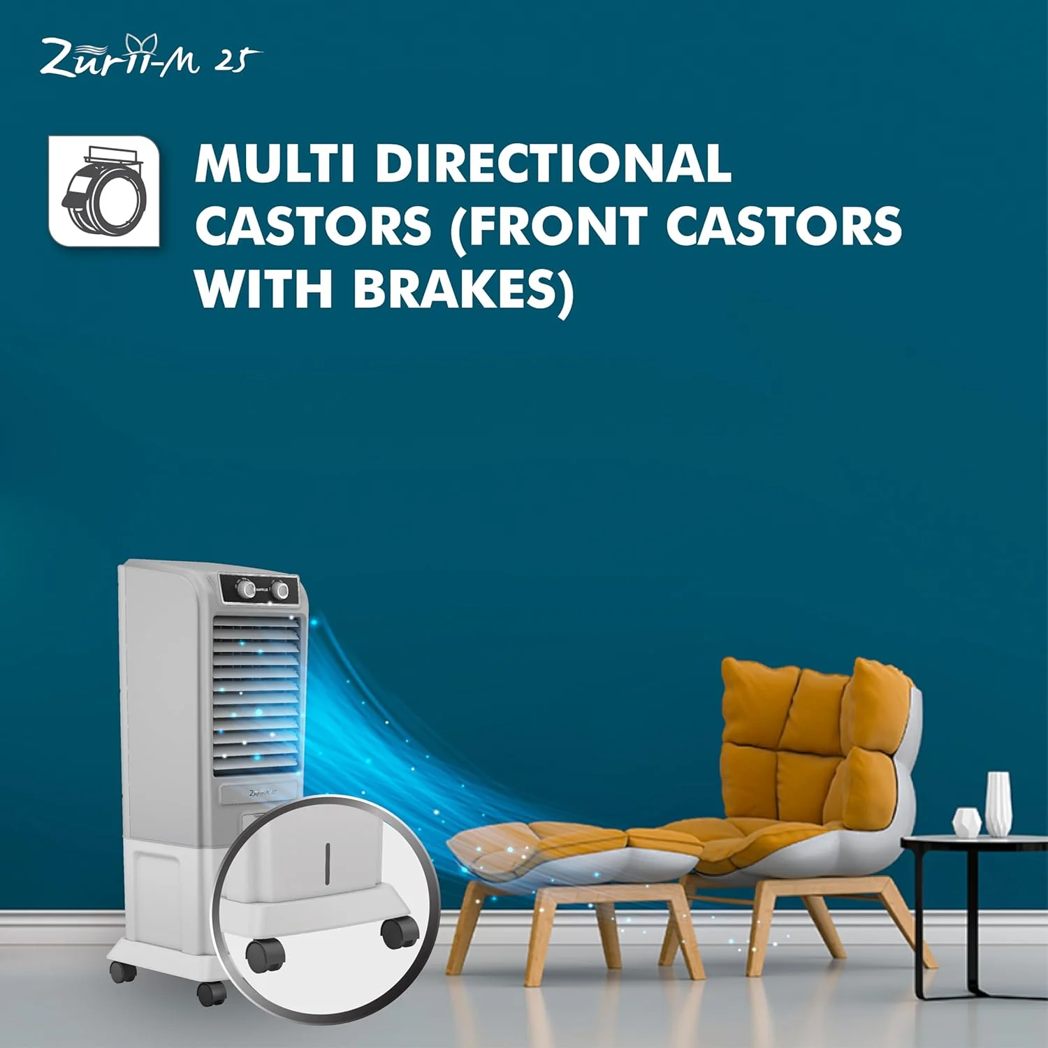 Havells Zurii-M 25L Tower Air Cooler for home | Powerful Air Delivery | Everlast Pump | Fully Collapsible Louvers | Bacteria Shield, High Density Honeycomb Pads | Heavy Duty (Light Grey/Grey) - Image 4
