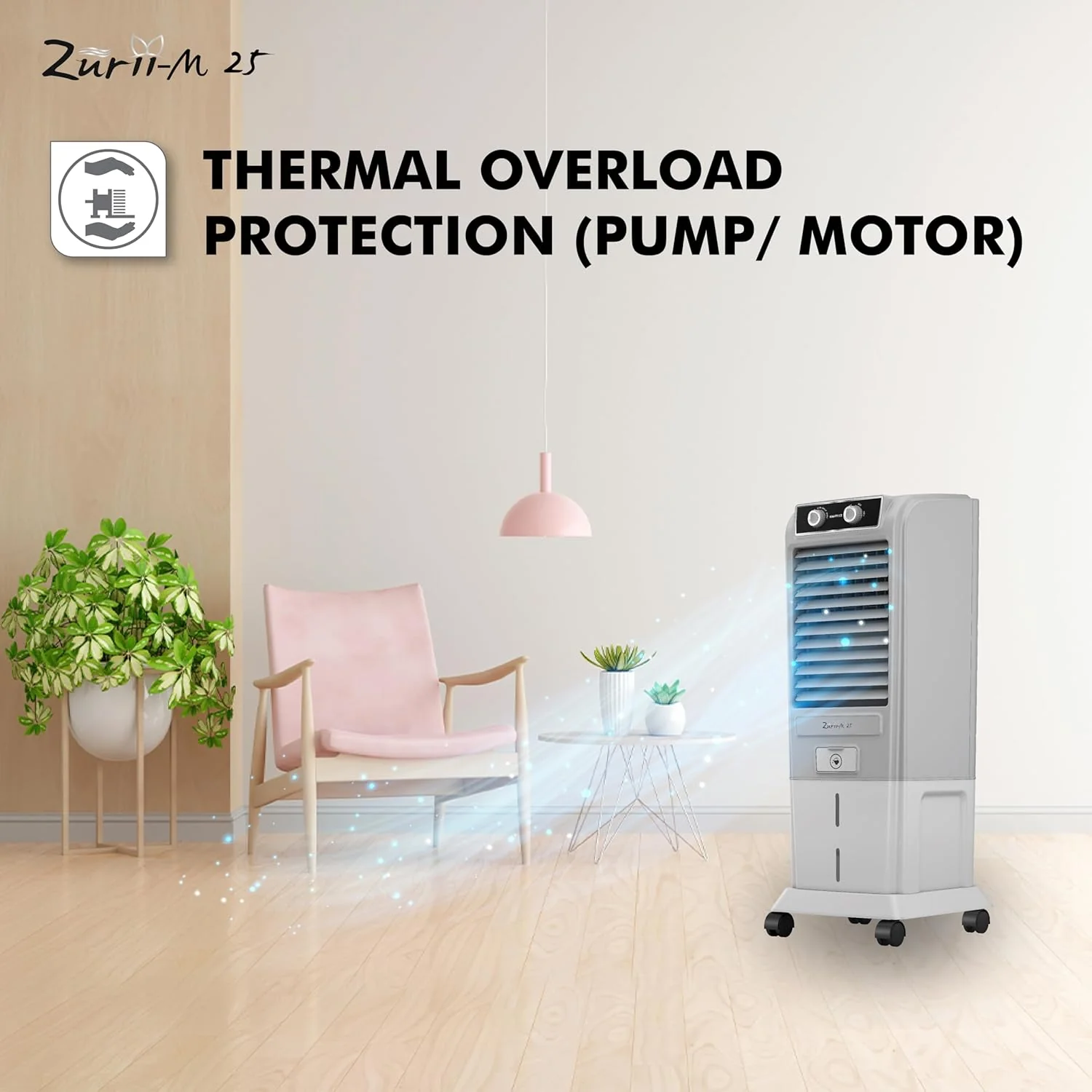 Havells Zurii-M 25L Tower Air Cooler for home | Powerful Air Delivery | Everlast Pump | Fully Collapsible Louvers | Bacteria Shield, High Density Honeycomb Pads | Heavy Duty (Light Grey/Grey) - Image 5