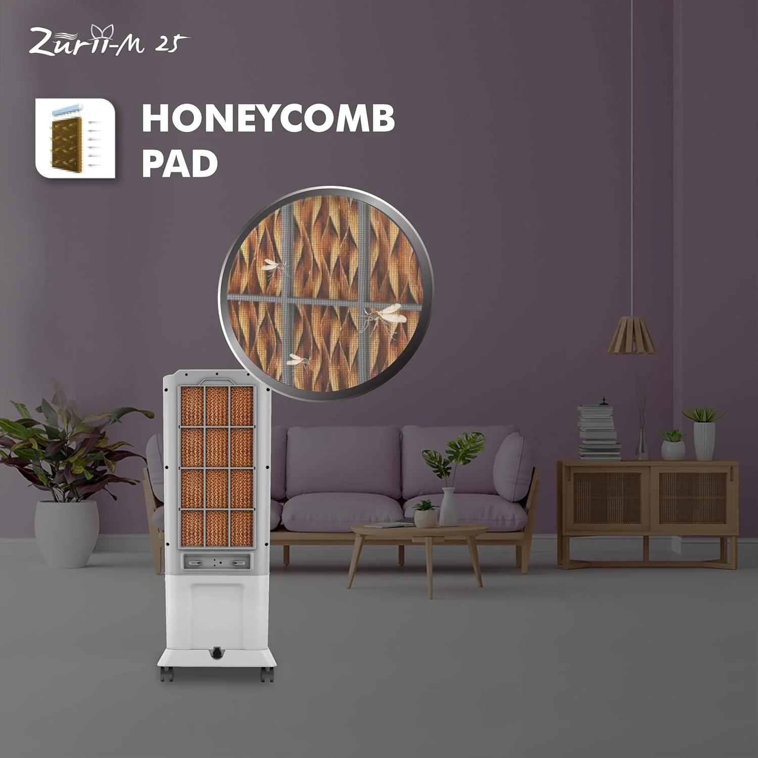Havells Zurii-M 25L Tower Air Cooler for home | Powerful Air Delivery | Everlast Pump | Fully Collapsible Louvers | Bacteria Shield, High Density Honeycomb Pads | Heavy Duty (Light Grey/Grey) - Image 7