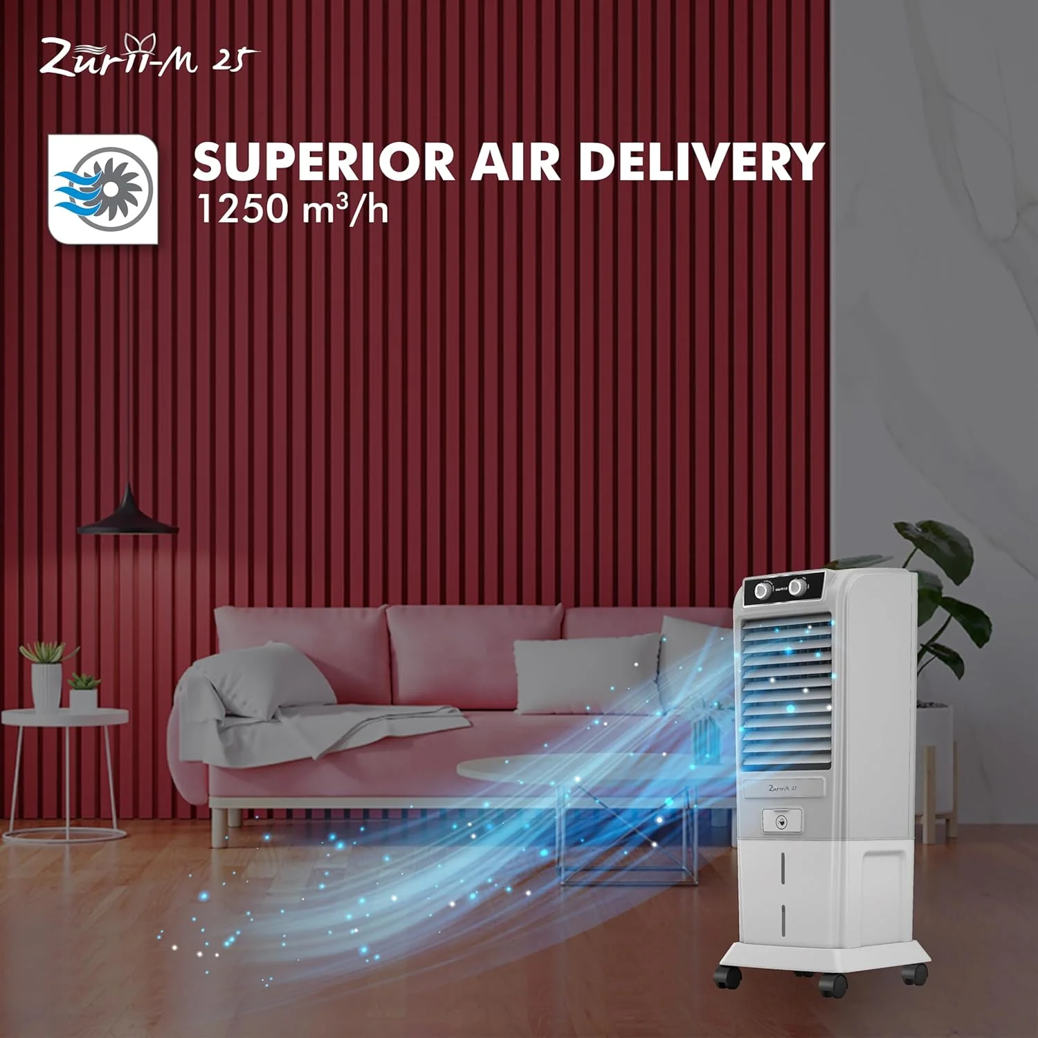 Havells Zurii-M 25L Tower Air Cooler for home | Powerful Air Delivery | Everlast Pump | Fully Collapsible Louvers | Bacteria Shield, High Density Honeycomb Pads | Heavy Duty (Light Grey/Grey) - Image 9