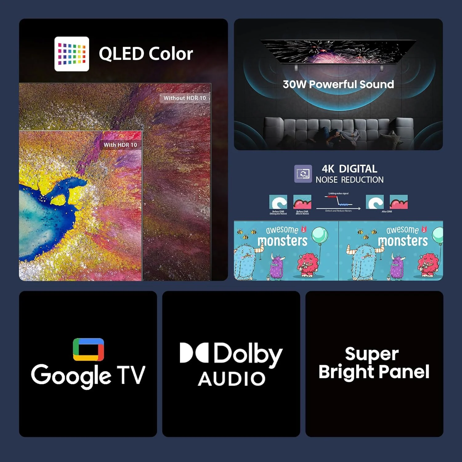 Hisense 80 cm (32 Inches) HD Ready Smart QLED Google TV | HDR10, 30W Powerful Speakers, Dolby Audio | Super Bright Panel | Google Assistant & Chromecast | HDR 10 | Voice Control | 32E5Q (Black) - Image 2