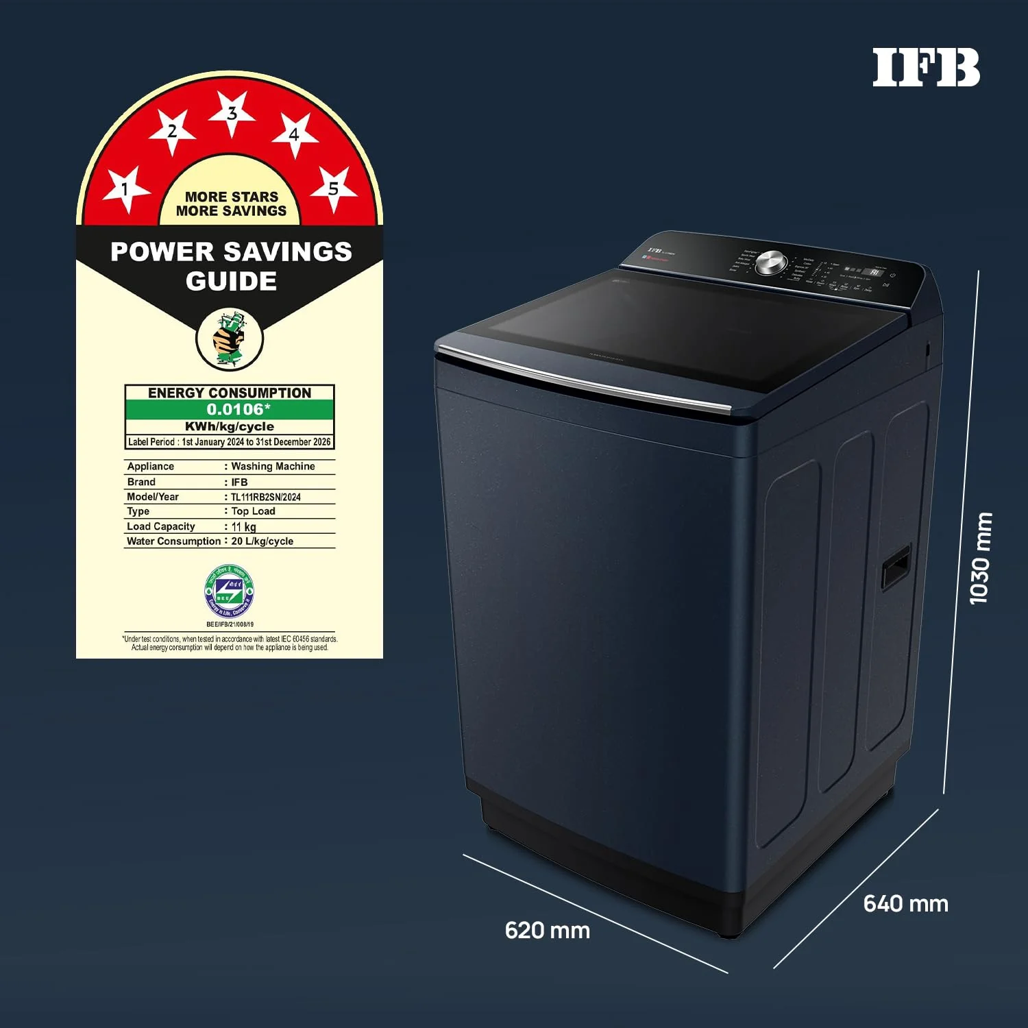 IFB 11 Kg 5 Star with DeepClean® Technology, AI Powered, Fully Automatic Top Load Washing Machine (2025 Model, TL111RB2SN, PowerSteam®, Inbuilt Heater, 5D Wash, Aqua Energie, Royal Blue) - Image 2