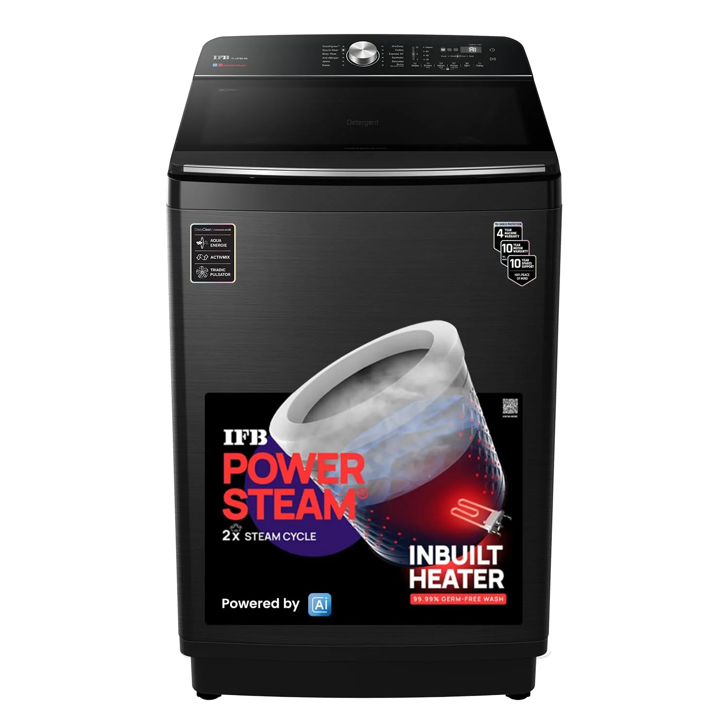 IFB 12 Kg 5 Star with DeepClean® Technology, AI Powered, Fully Automatic Top Load Washing Machine (2025 Model, TL121BL4SN, PowerSteam®, Inbuilt Heater, 5D Wash, Aqua Energie, Black VCM)