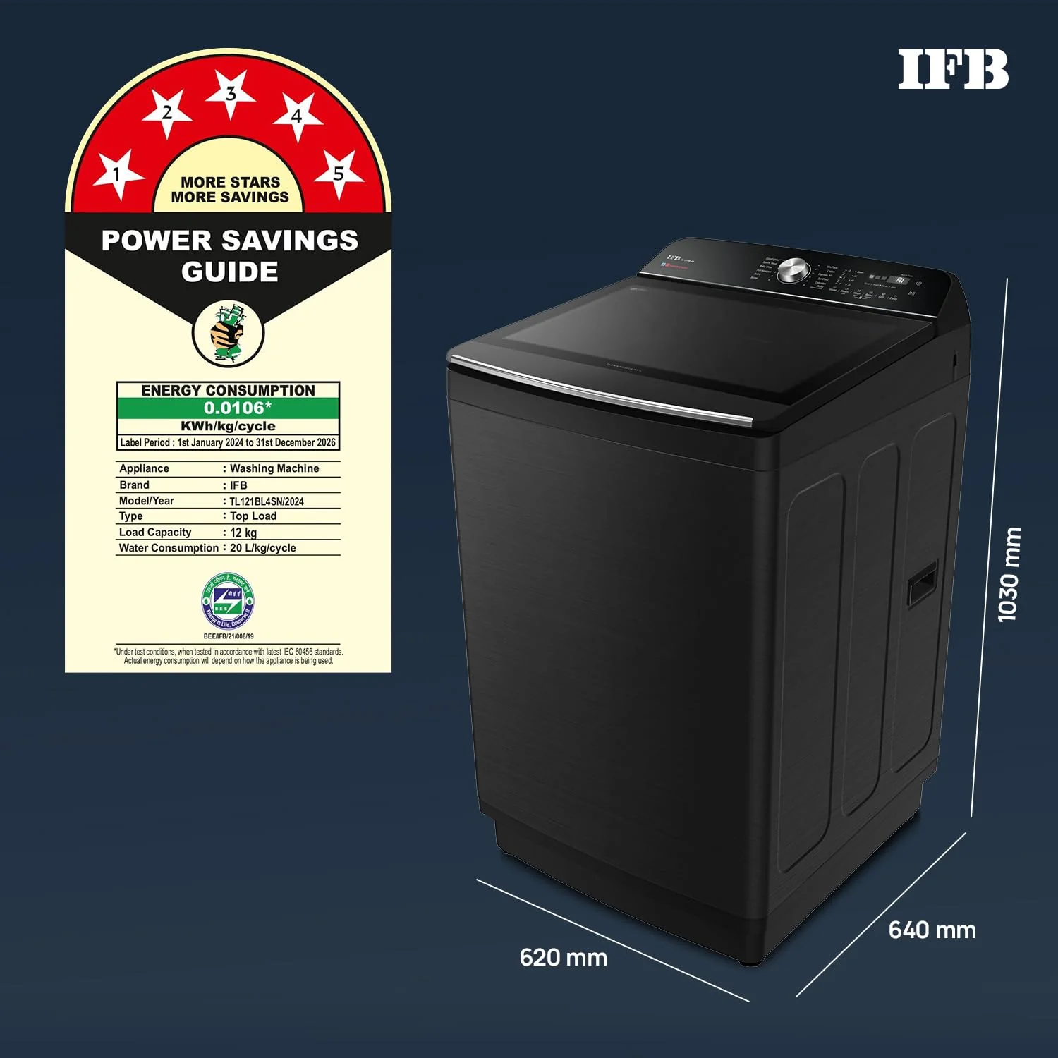 IFB 12 Kg 5 Star with DeepClean® Technology, AI Powered, Fully Automatic Top Load Washing Machine (2025 Model, TL121BL4SN, PowerSteam®, Inbuilt Heater, 5D Wash, Aqua Energie, Black VCM) - Image 2