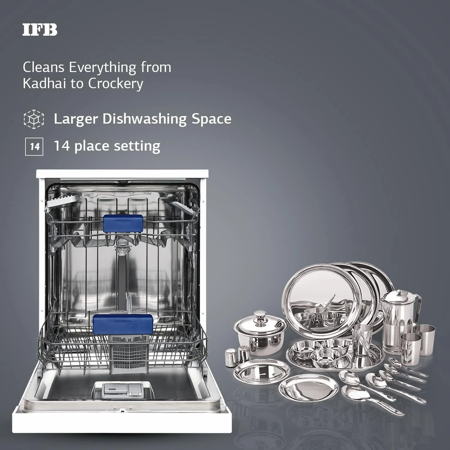 IFB 14 Place Settings with DeepClean® Technology Freestanding Dishwasher (Neptune FX14, White, 70° Hot Water Wash with Hygienic Steam Drying, Perfect for Indian Utensils) - Image 4