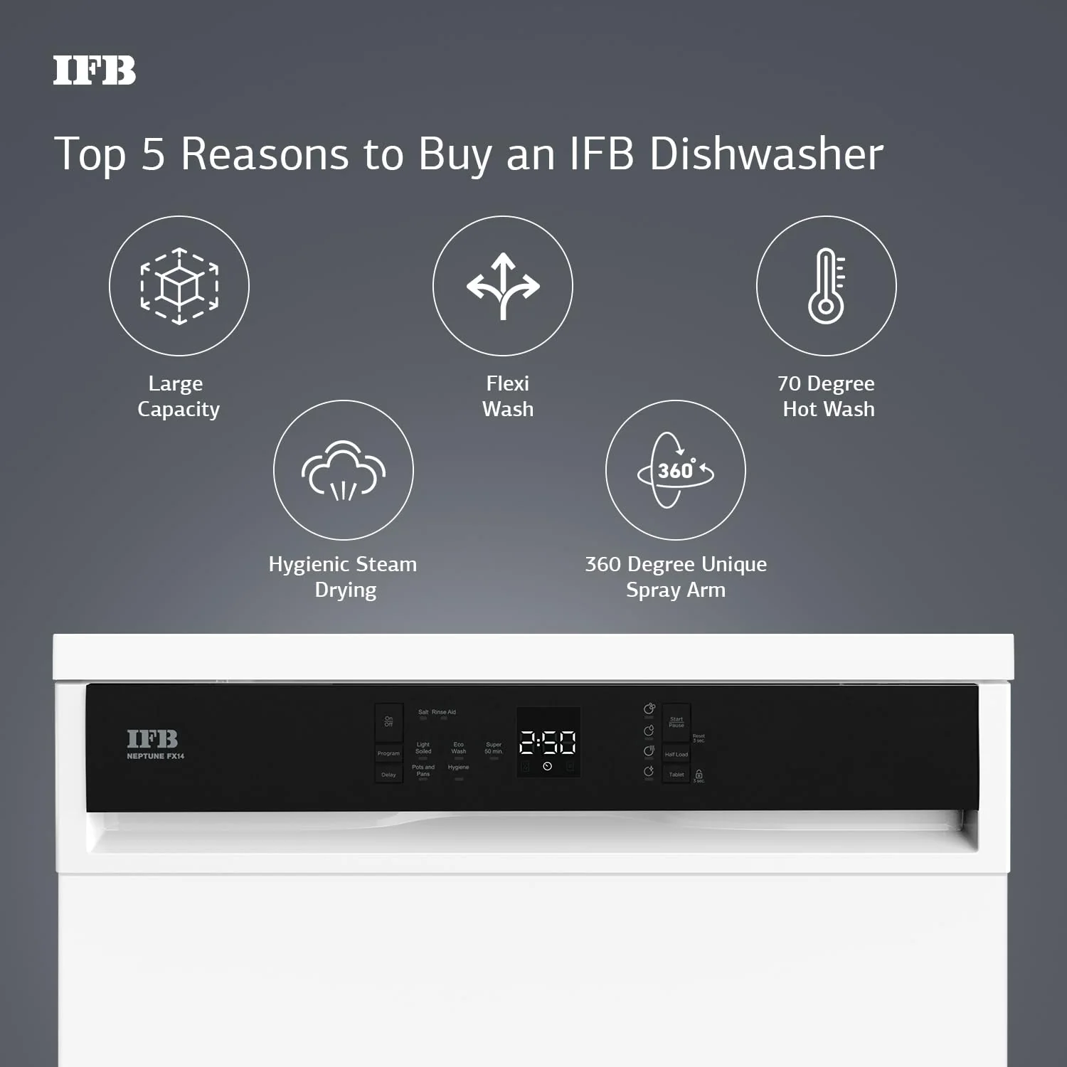IFB 14 Place Settings with DeepClean® Technology Freestanding Dishwasher (Neptune FX14, White, 70° Hot Water Wash with Hygienic Steam Drying, Perfect for Indian Utensils) - Image 6