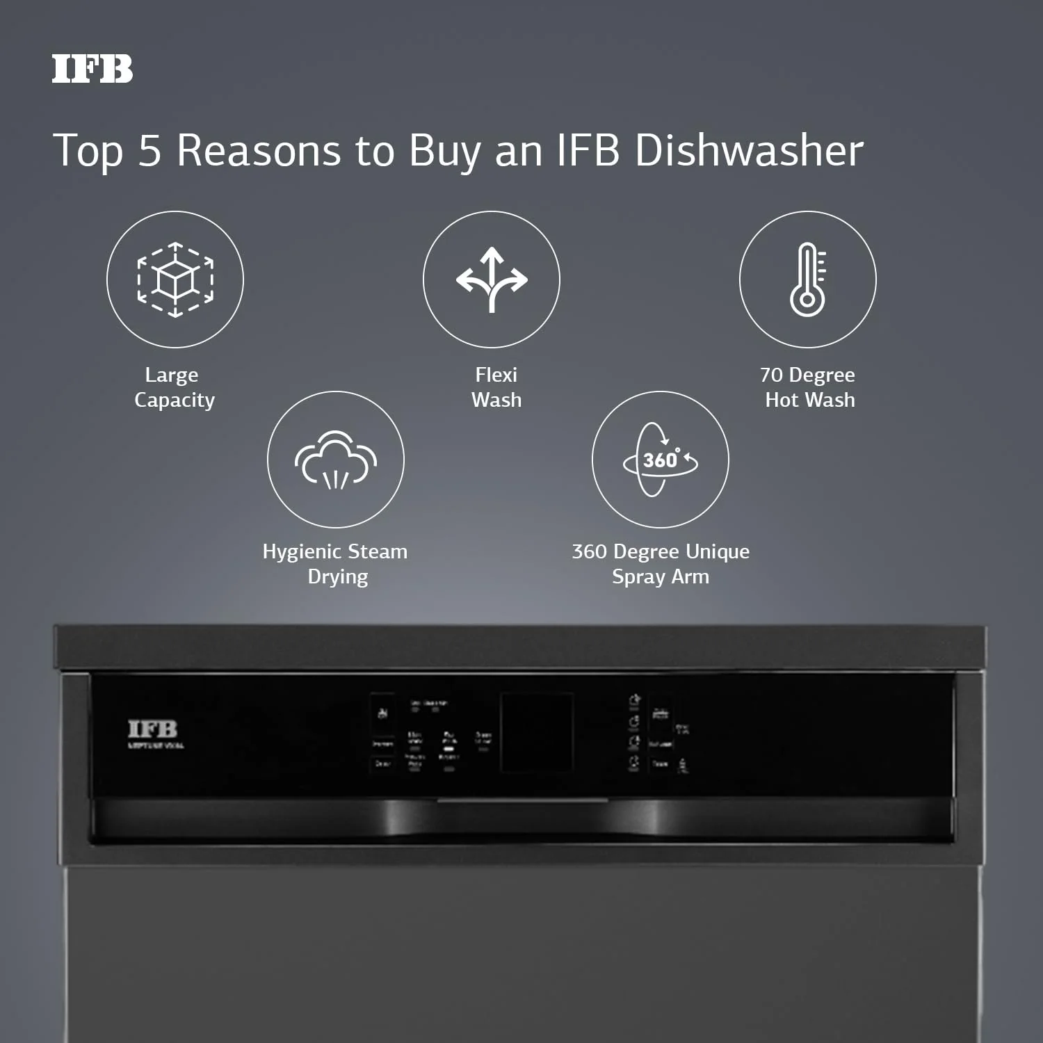 IFB 14 Place Settings with DeepClean® Technology Freestanding Dishwasher (Neptune VX14, Inox Grey, 70° Hot Water Wash with Hygienic Steam Drying, Perfect for Indian Utensils) - Image 3