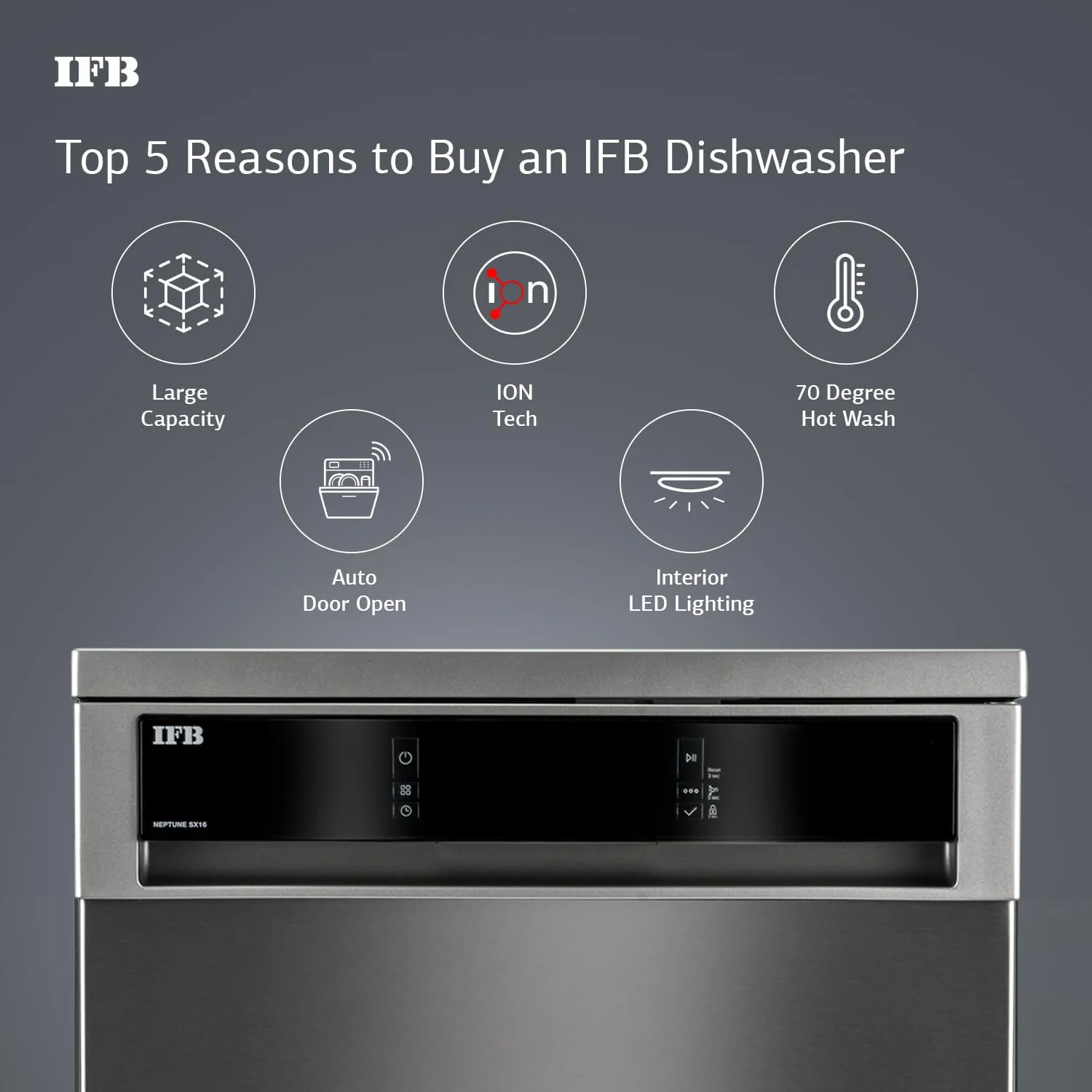 IFB 16 Place Settings with DeepClean® Technology Powered by AI Freestanding Dishwasher (Neptune SX16, Pearl Grey, Auto Door Open for Effective Drying, Interior LED Lighting) - Image 4