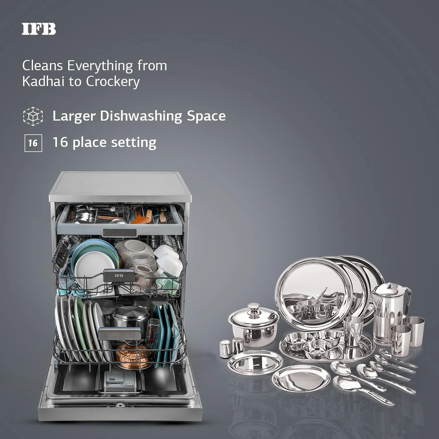 IFB 16 Place Settings with DeepClean® Technology Powered by AI Freestanding Dishwasher (Neptune SX16, Pearl Grey, Auto Door Open for Effective Drying, Interior LED Lighting) - Image 6