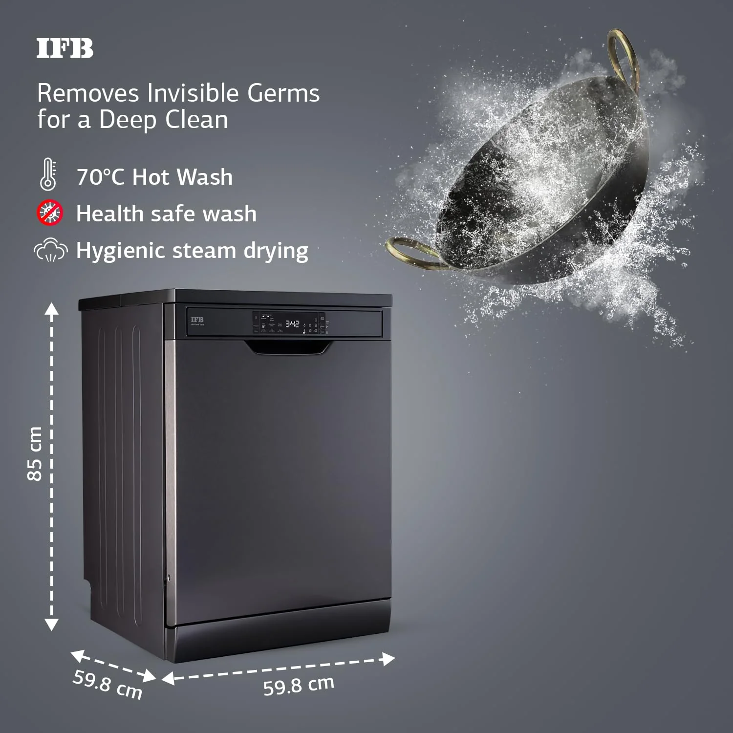 IFB 16 Place Settings with DeepClean® Technology Powered by AI Freestanding Dishwasher (Neptune VX16, Inox Grey, Largest Capacity Washes upto 92 Utensils, 70° Hot Water Wash) - Image 6
