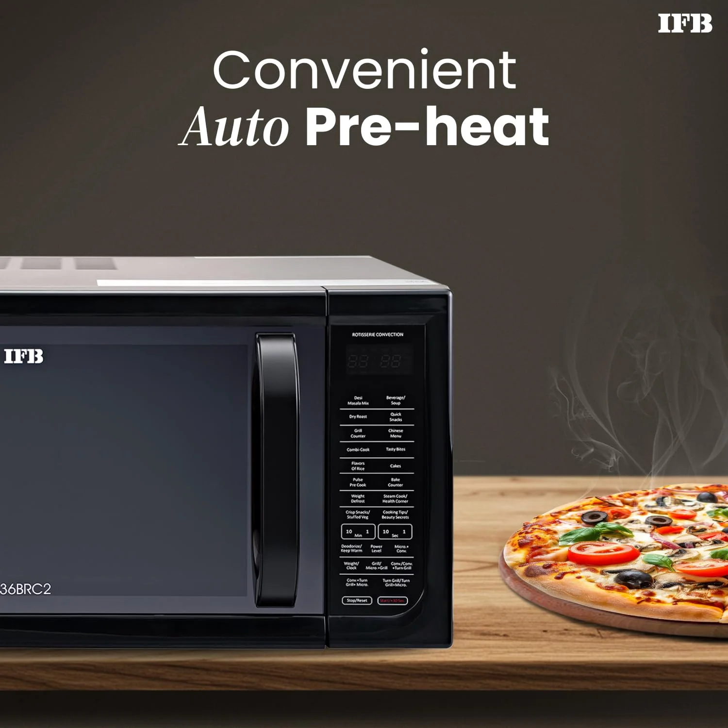 IFB 36BRC2 Rotisserie Convection Microwave Oven, 36L, 1000W, 125 Auto Cook Menus, Black - Image 10