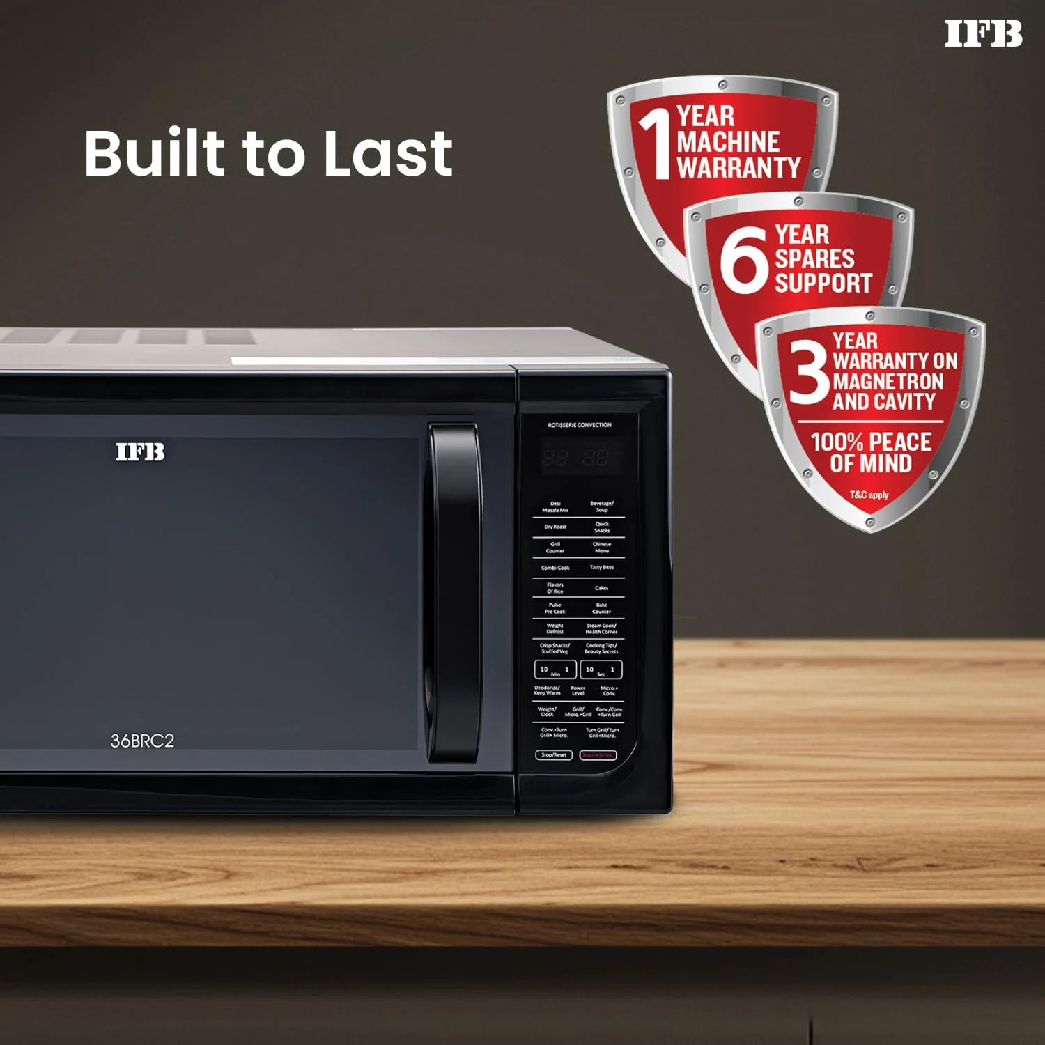 IFB 36BRC2 Rotisserie Convection Microwave Oven, 36L, 1000W, 125 Auto Cook Menus, Black - Image 12