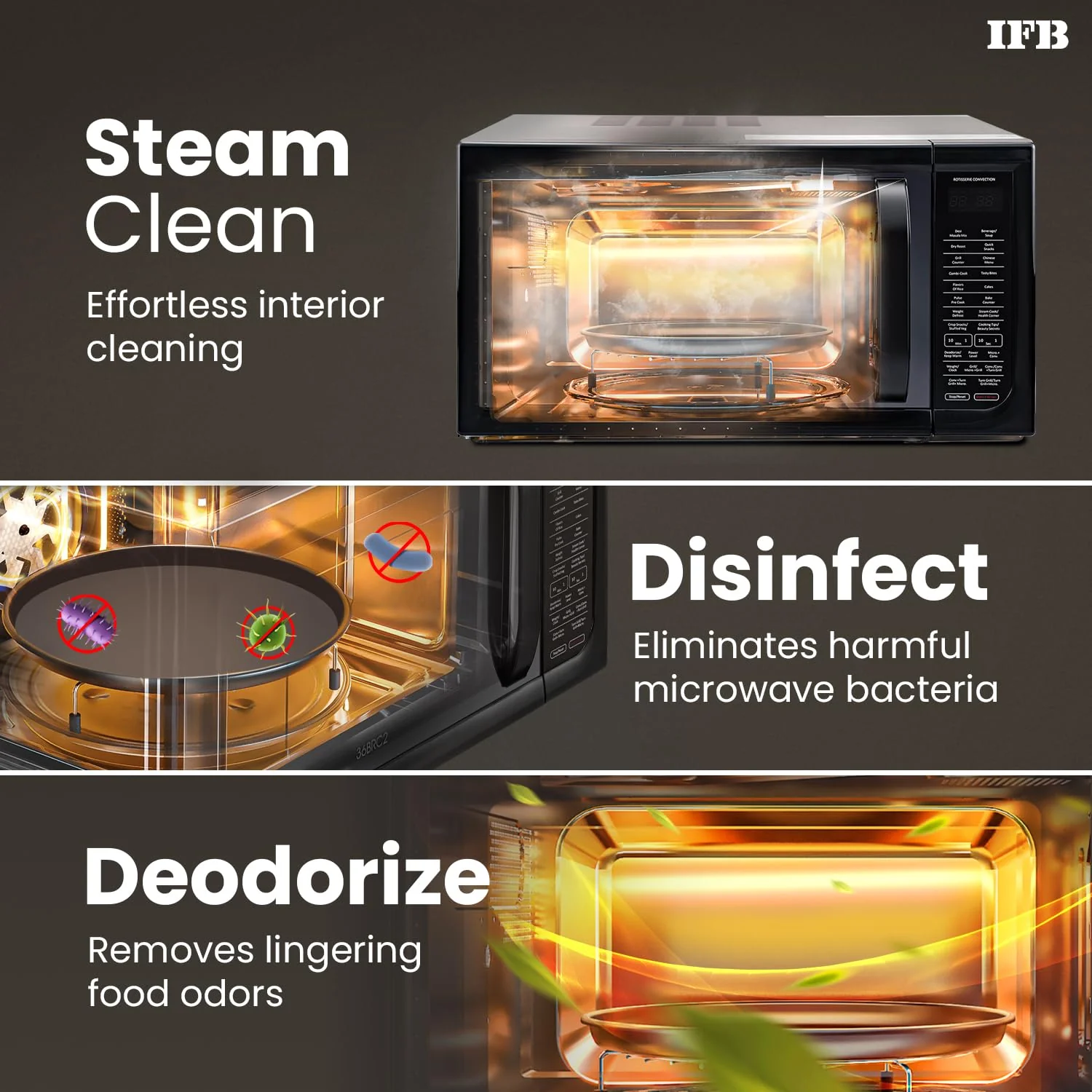 IFB 36BRC2 Rotisserie Convection Microwave Oven, 36L, 1000W, 125 Auto Cook Menus, Black - Image 7