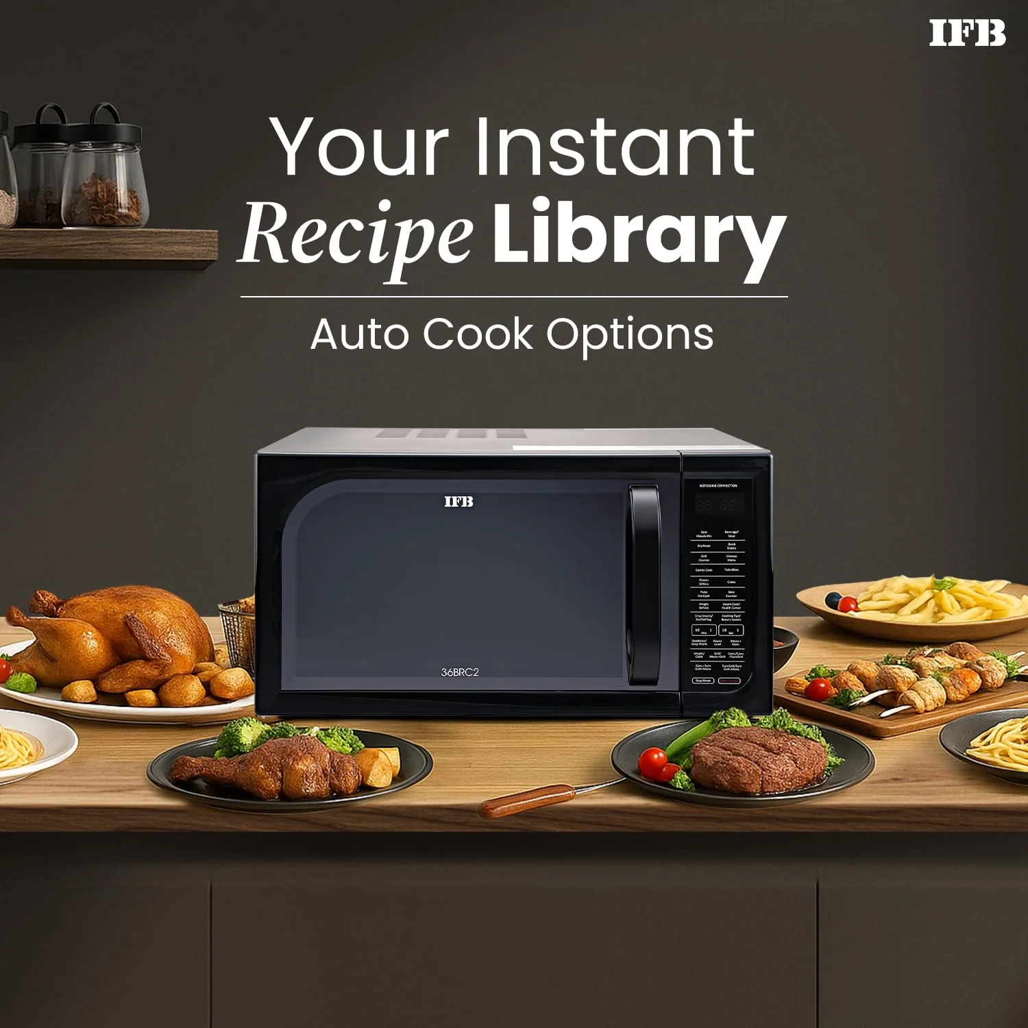 IFB 36BRC2 Rotisserie Convection Microwave Oven, 36L, 1000W, 125 Auto Cook Menus, Black - Image 8