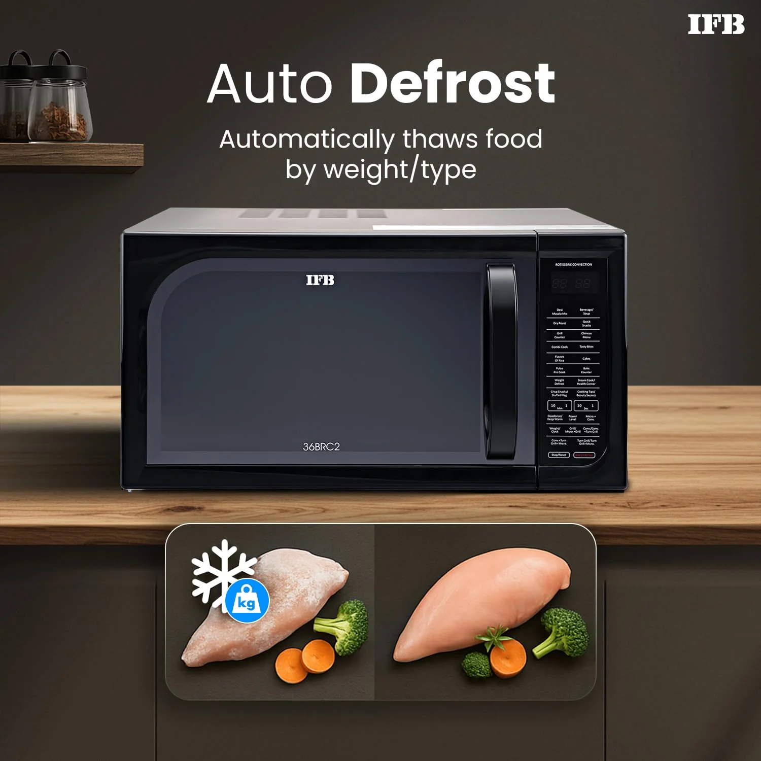 IFB 36BRC2 Rotisserie Convection Microwave Oven, 36L, 1000W, 125 Auto Cook Menus, Black - Image 9