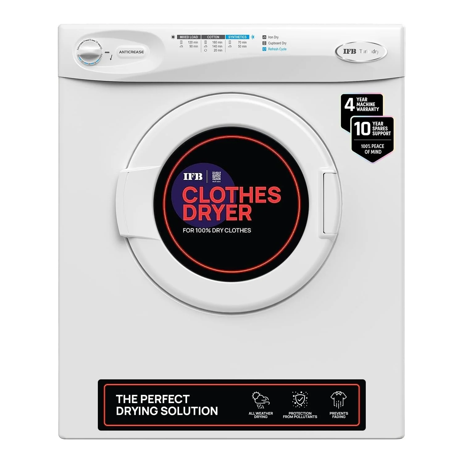 IFB 5.5 Kg Fully-Automatic Front Load Dryer (Turbo Dry, All Weather Drying, White) - Image 9