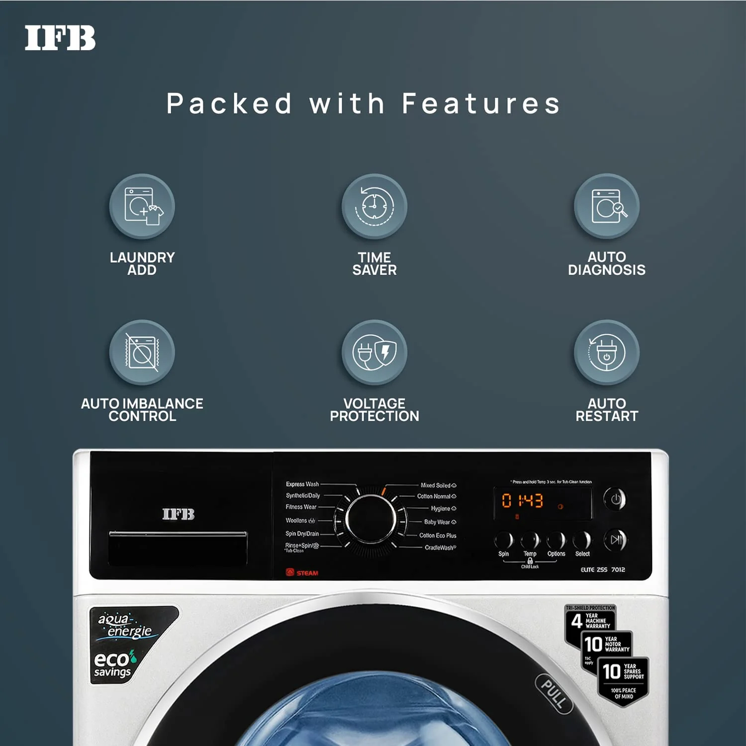 IFB 7 Kg 5 Star Front Load Washing Machine 2X Power Steam (ELITE ZSS 7012, Silver, In-built Heater, 4 years Comprehensive Warranty) - Image 3
