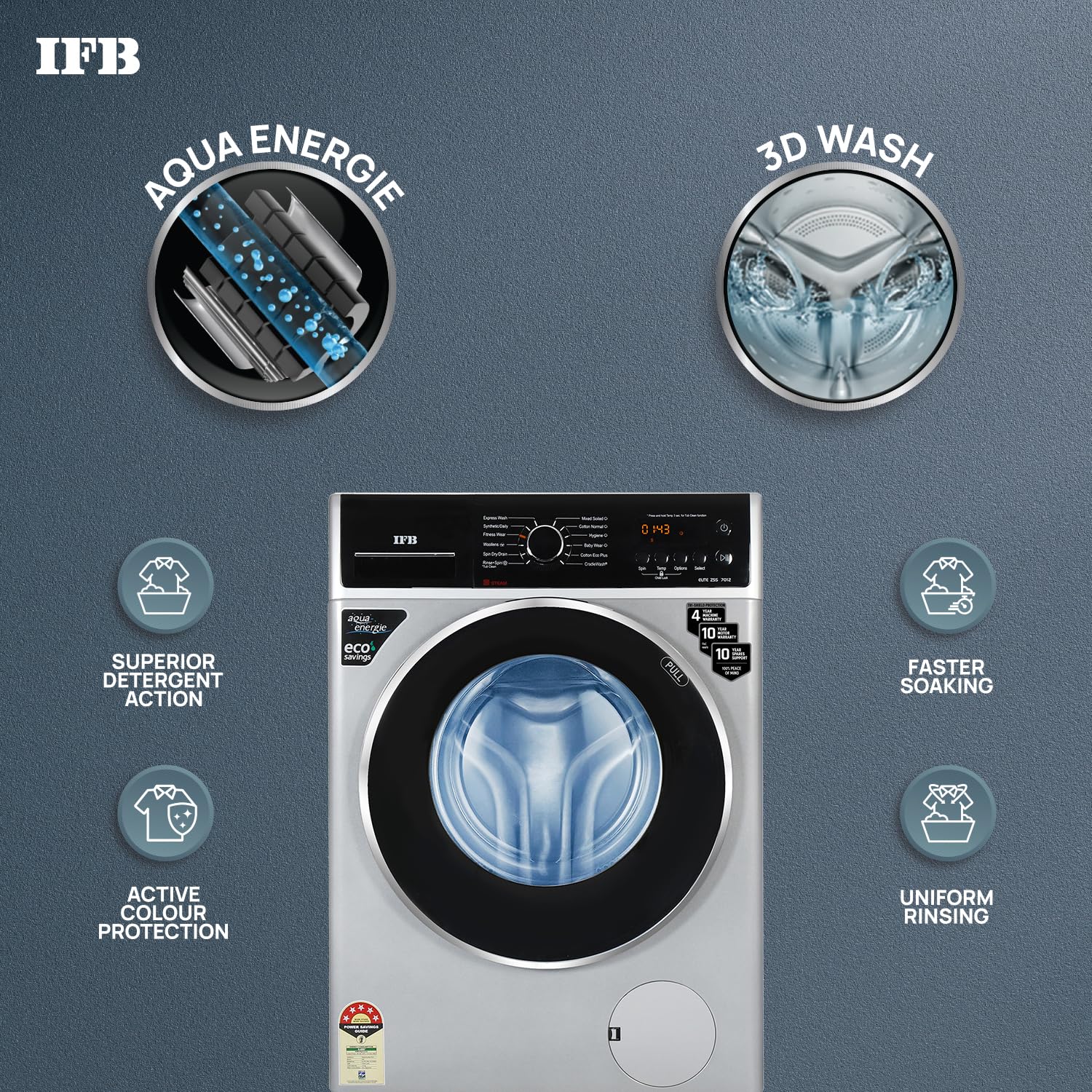 IFB 7 Kg 5 Star Front Load Washing Machine 2X Power Steam (ELITE ZSS 7012, Silver, In-built Heater, 4 years Comprehensive Warranty) - Image 5