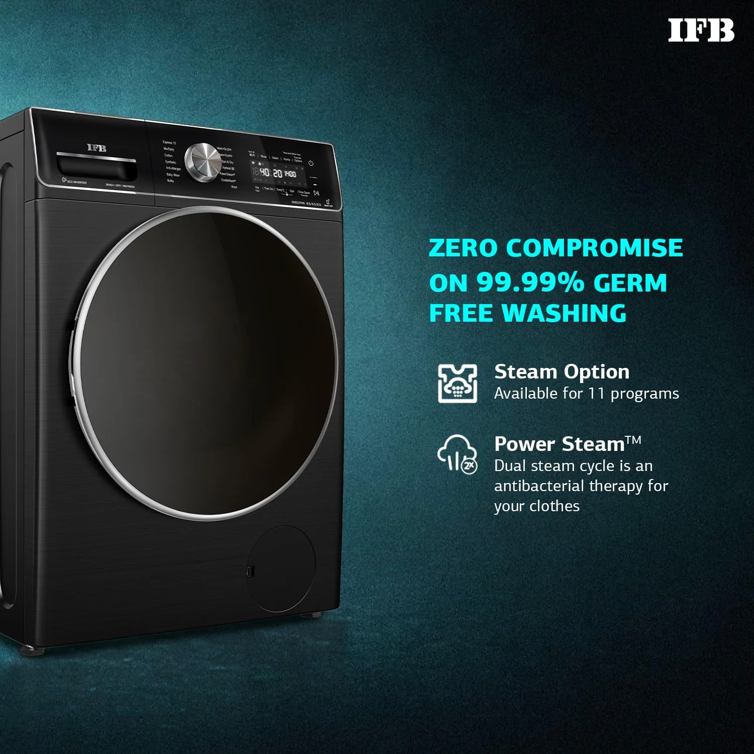 IFB 8.5 Kg / 6.5 Kg / 2.5 Kg 5 Star, Front Load 3-In-1, AI Powered, Fully Automatic Washer Dryer Refresh (2023 Model, Laundrimagic, Executive ZXB, 9 Swirl Wash, Eco Inverter Technology, Black) - Image 3