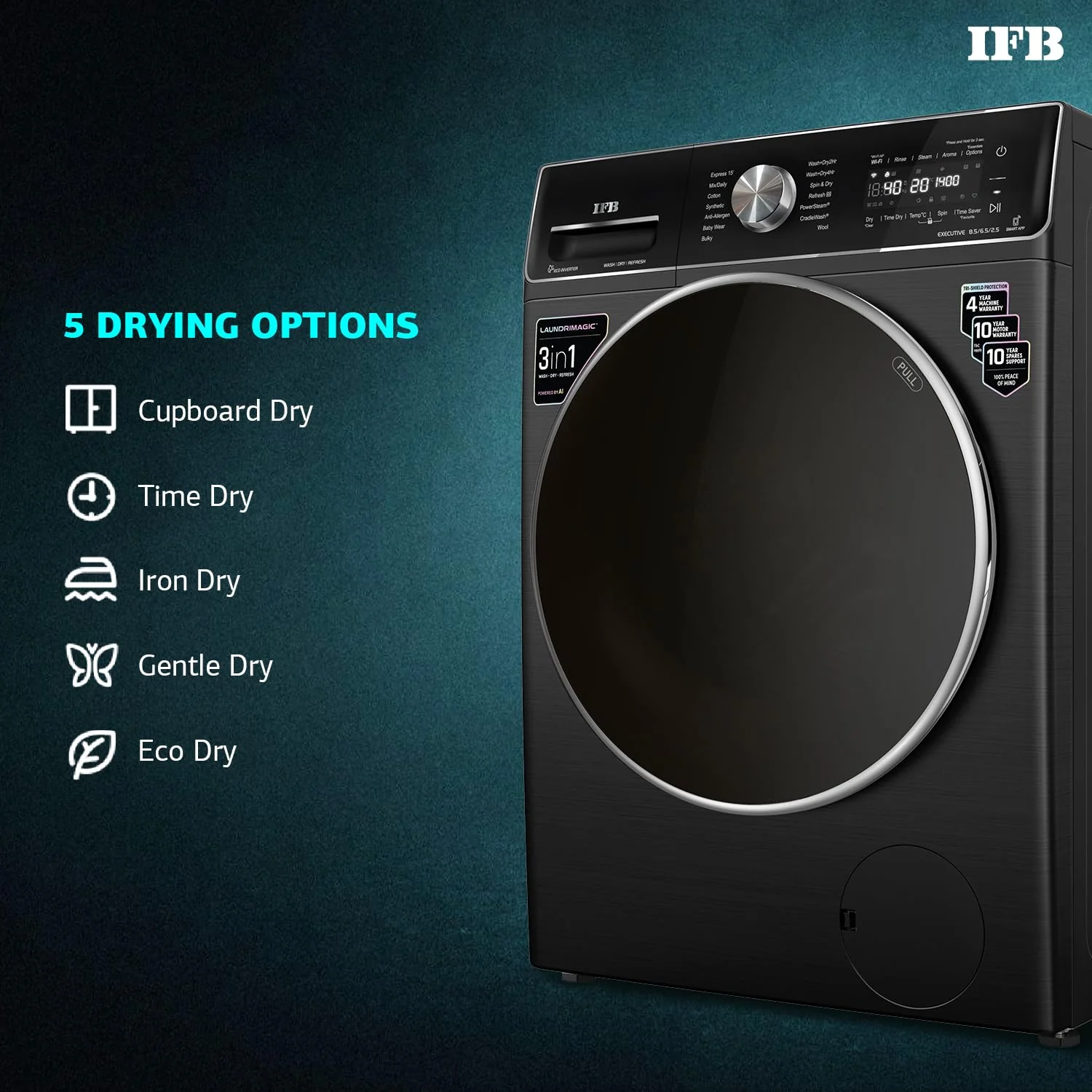 IFB 8.5 Kg / 6.5 Kg / 2.5 Kg 5 Star, Front Load 3-In-1, AI Powered, Fully Automatic Washer Dryer Refresh (2023 Model, Laundrimagic, Executive ZXB, 9 Swirl Wash, Eco Inverter Technology, Black) - Image 6