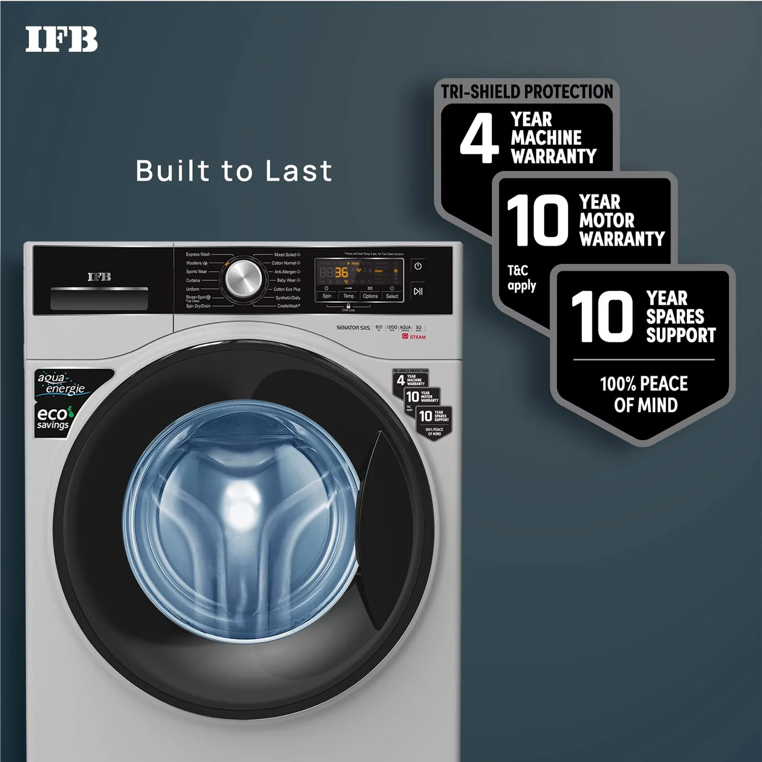 IFB 8 Kg 5 Star Front Load Washing Machine 2X Power Steam (SENATOR SXS 8012, Silver, In-built Heater, 4 years Comprehensive Warranty) - Image 5