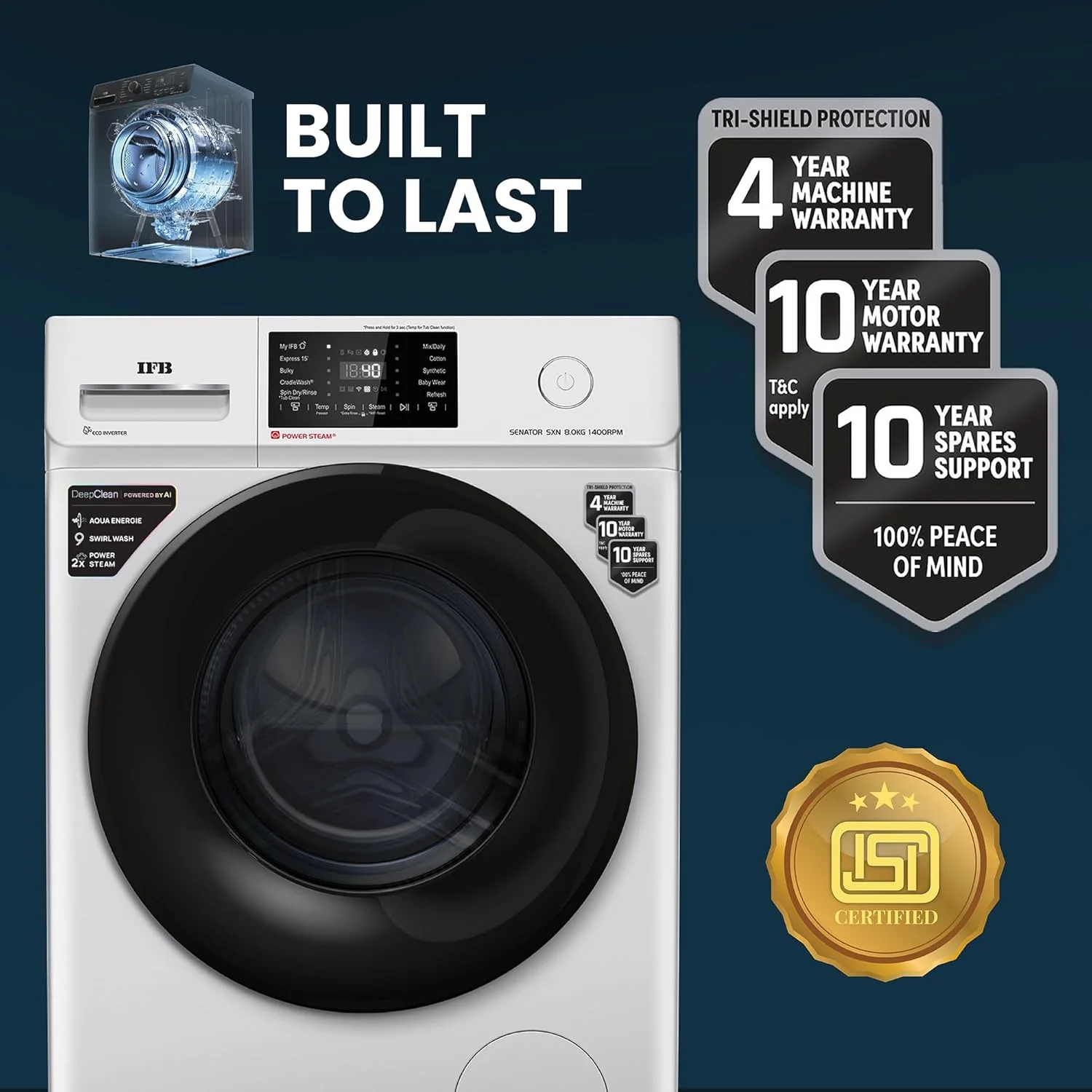 IFB 8 Kg 5 Star Powered by AI with 9 Swirl Wash, WiFi, Fully Automatic Front Load Washing Machine (Senator SXN 8014, Steam Refresh Program with Eco Inverter, Rich Silver) - Image 9