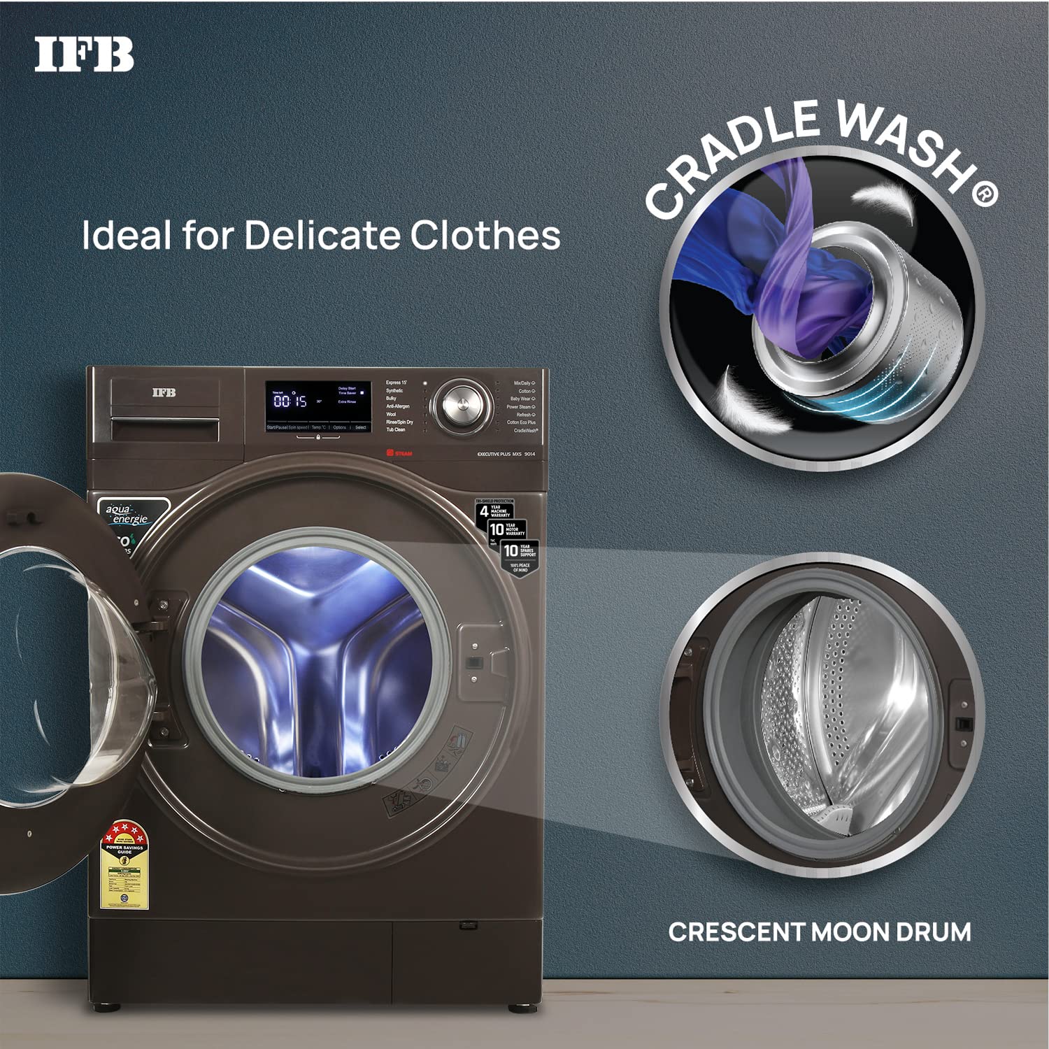 IFB 9 Kg 5 Star Front Load Washing Machine 2X Power Steam (EXECUTIVE PLUS MXS, Mocha, In-built Heater, 4 years Comprehensive Warranty) - Image 4