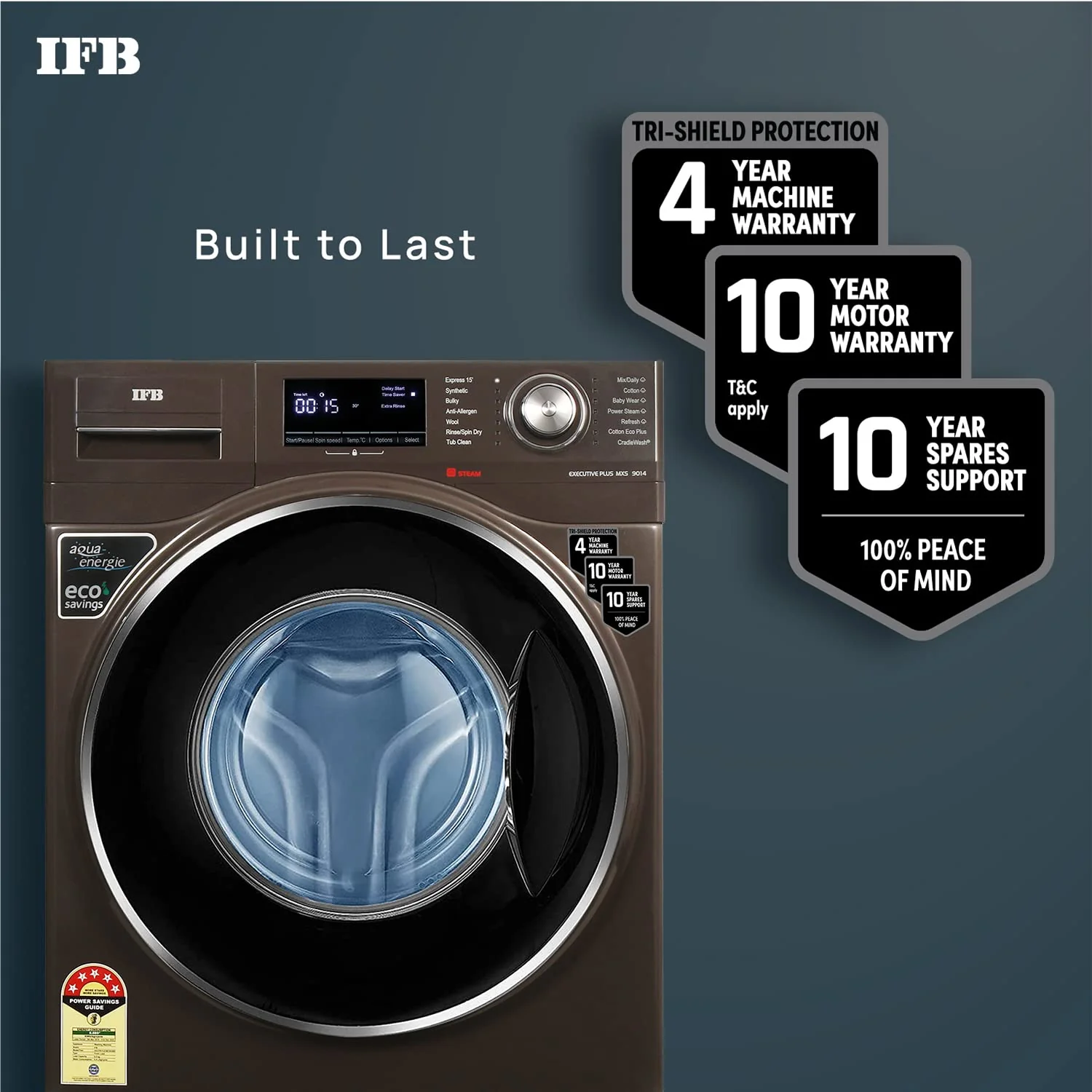 IFB 9 Kg 5 Star Front Load Washing Machine 2X Power Steam (EXECUTIVE PLUS MXS, Mocha, In-built Heater, 4 years Comprehensive Warranty) - Image 6
